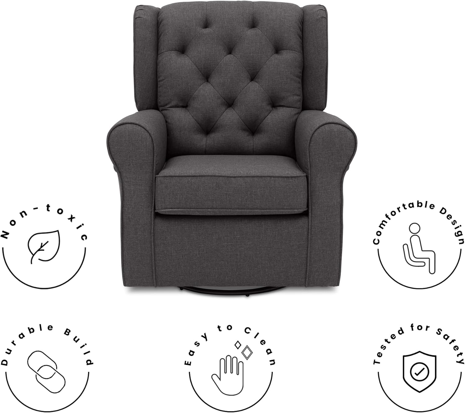 Delta Children Emma Nursery Glider Swivel Rocker Chair- Greenguard Gold Certified, Charcoal