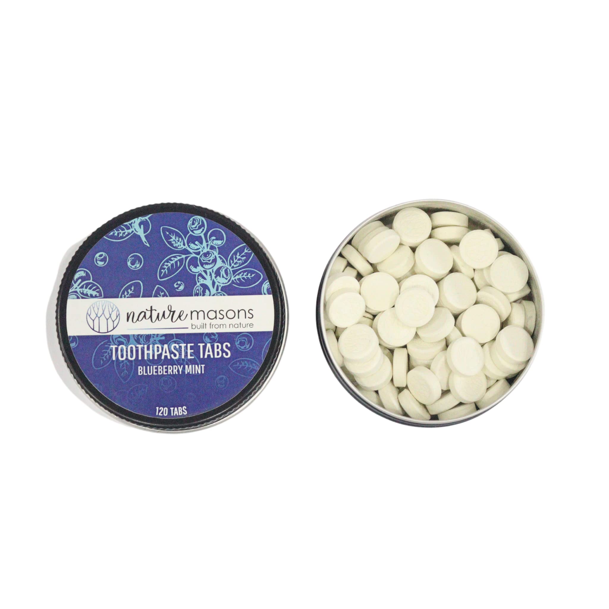 Nature Masons Toothpaste Tablets - Blueberry Mint Flavour (120 tabs) with Fluoride and non-abrasive Whitening, Eco friendly, Plastic free, Travel friendly-picture-13