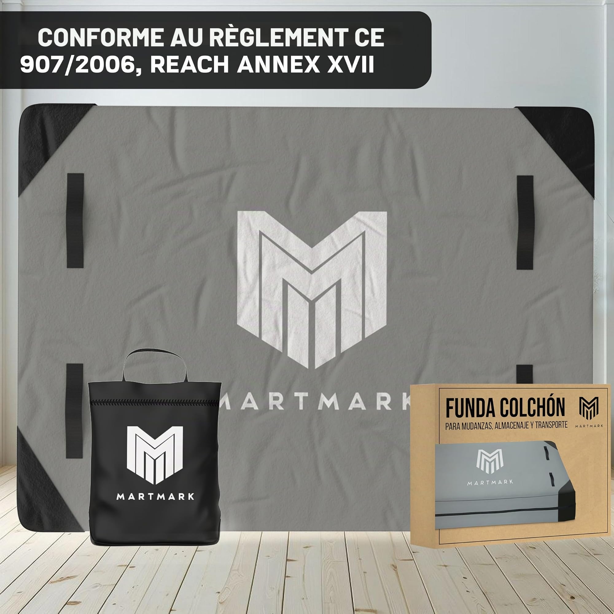 Housse de matelas de déménagement 160 x 200 cm avec 8 poignées renforcées - Sac de rangement imperméable avec double couche technique et fermeture éclair épaisse - Protecteur résistant de