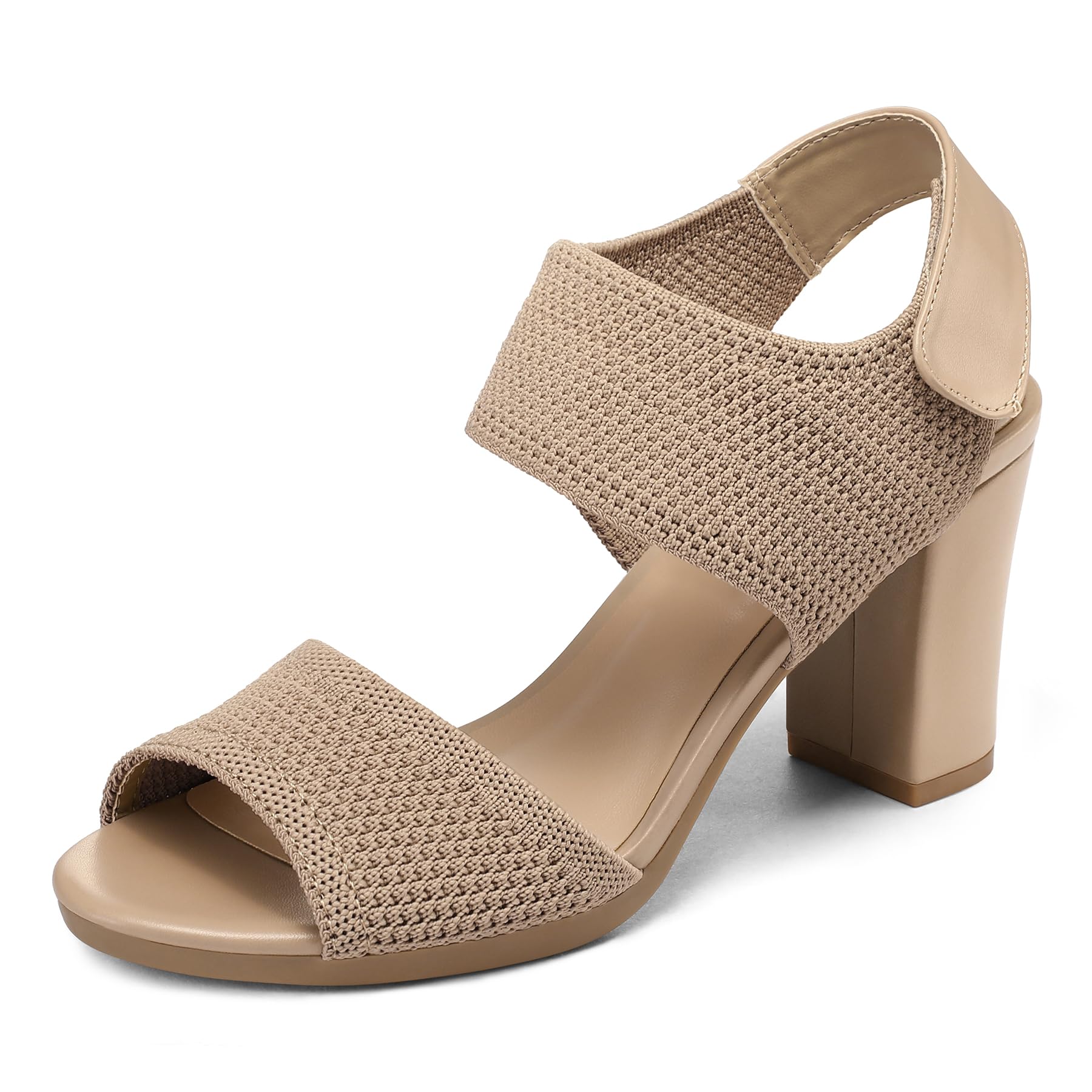 mysoft Women's Chunky Block High Heels Elastic Knit Open Toe Slingback Heeled Sandals