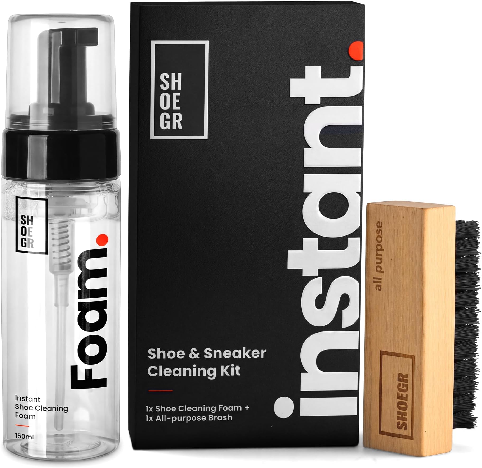 Instant Shoe Cleaning Kit | 150ml Shoe Cleaning Foam & 1 All-Purpose Brush, White Shoe Cleaning Kit, Shoe Cleaner Kit For Sneakers, Sports, Suede, Rubber | Shoe Cleaner Foam Spray