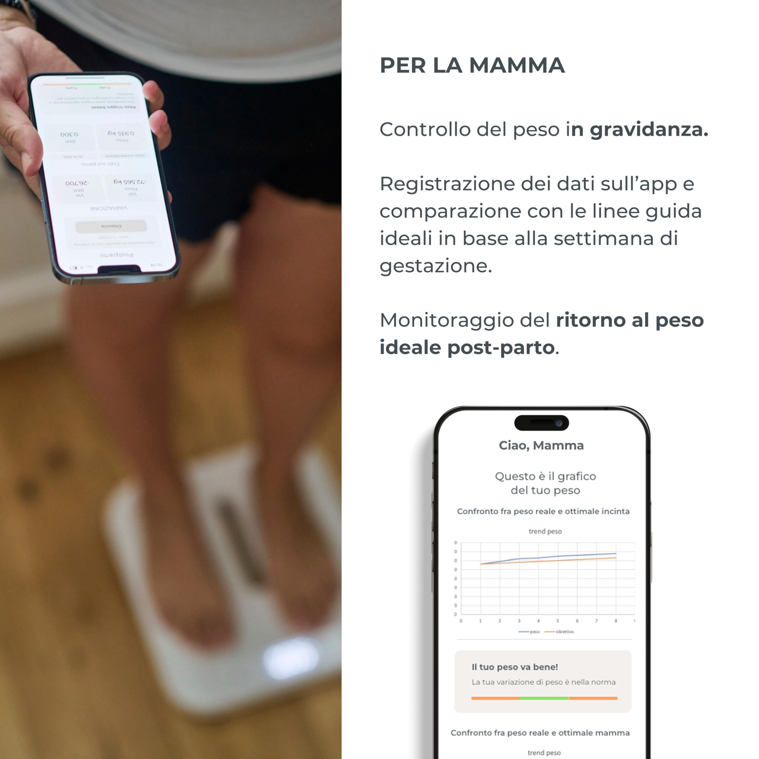 Nuvita 1330 PrimiPesi Bilancia Bluetooth Smart Mamma & Bambino - Controllo della Crescita e del Peso con AI per Madre e Figlio, Design Moderno e Portatile, compatibile con App Nuvita Baby