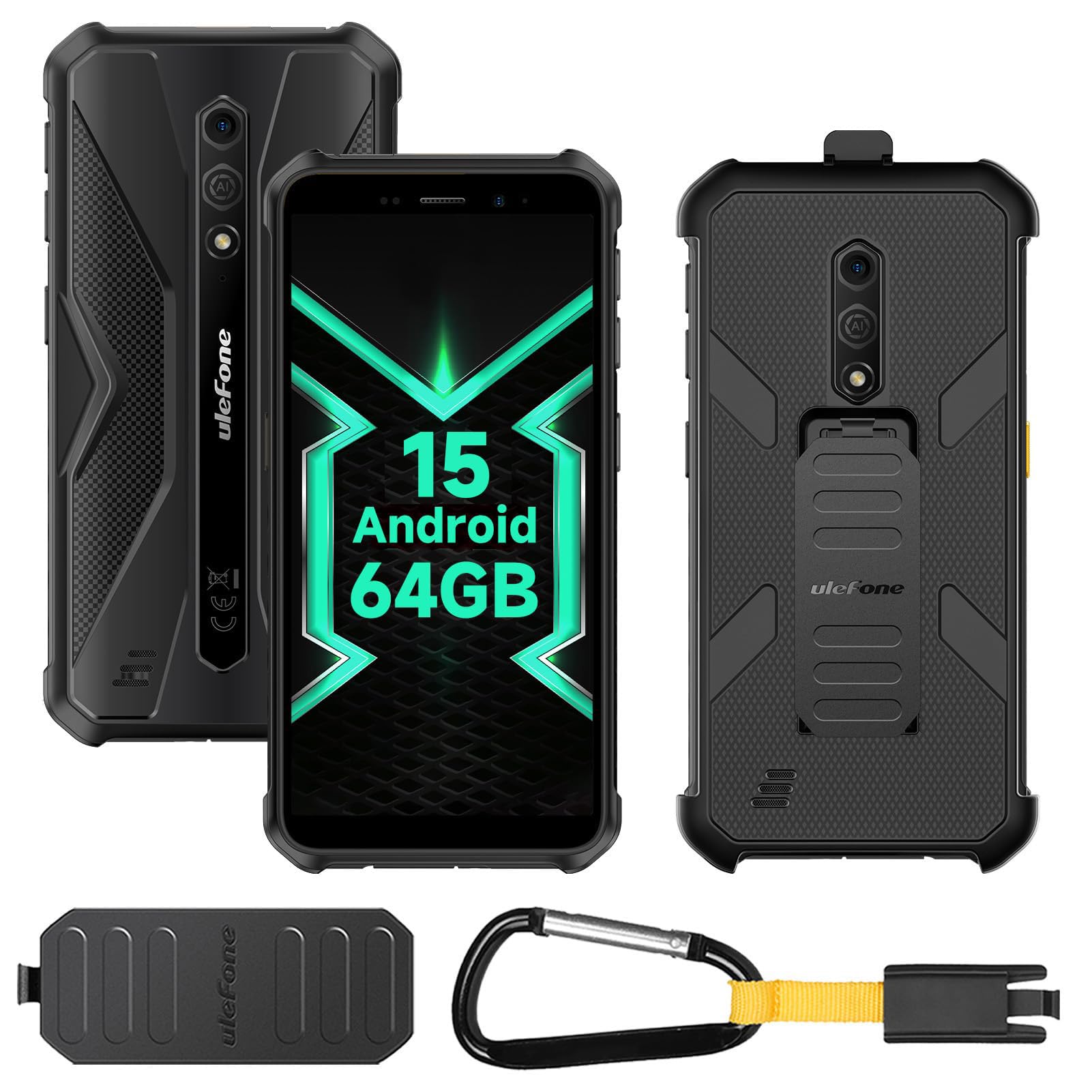 Ulefone Armor X12 Pro Rugged Smartphone, 10GB RAM, 64GB ROM, Android 15 Mobile Phones, IP68/69K Waterproof, 3-Card Slot, 13MP +8MP Camera, Octa Core, 5.45 inch Tough Screen, NFC, Black