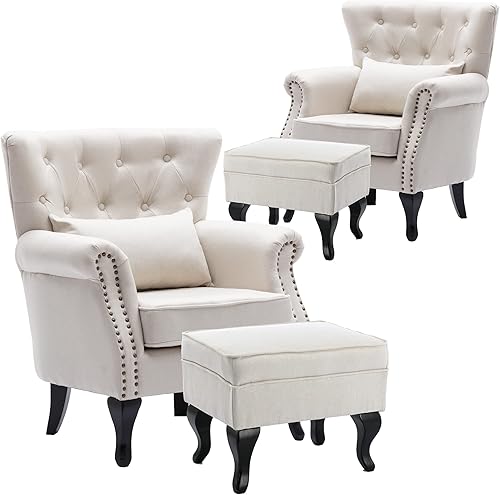 Miniatura 20 de chairus Silla de Acento Moderna de Mediados de Siglo Cómoda Silla Individual de Sofá Capitoneada Sillón con Respaldo Alado con Almohada para Club,