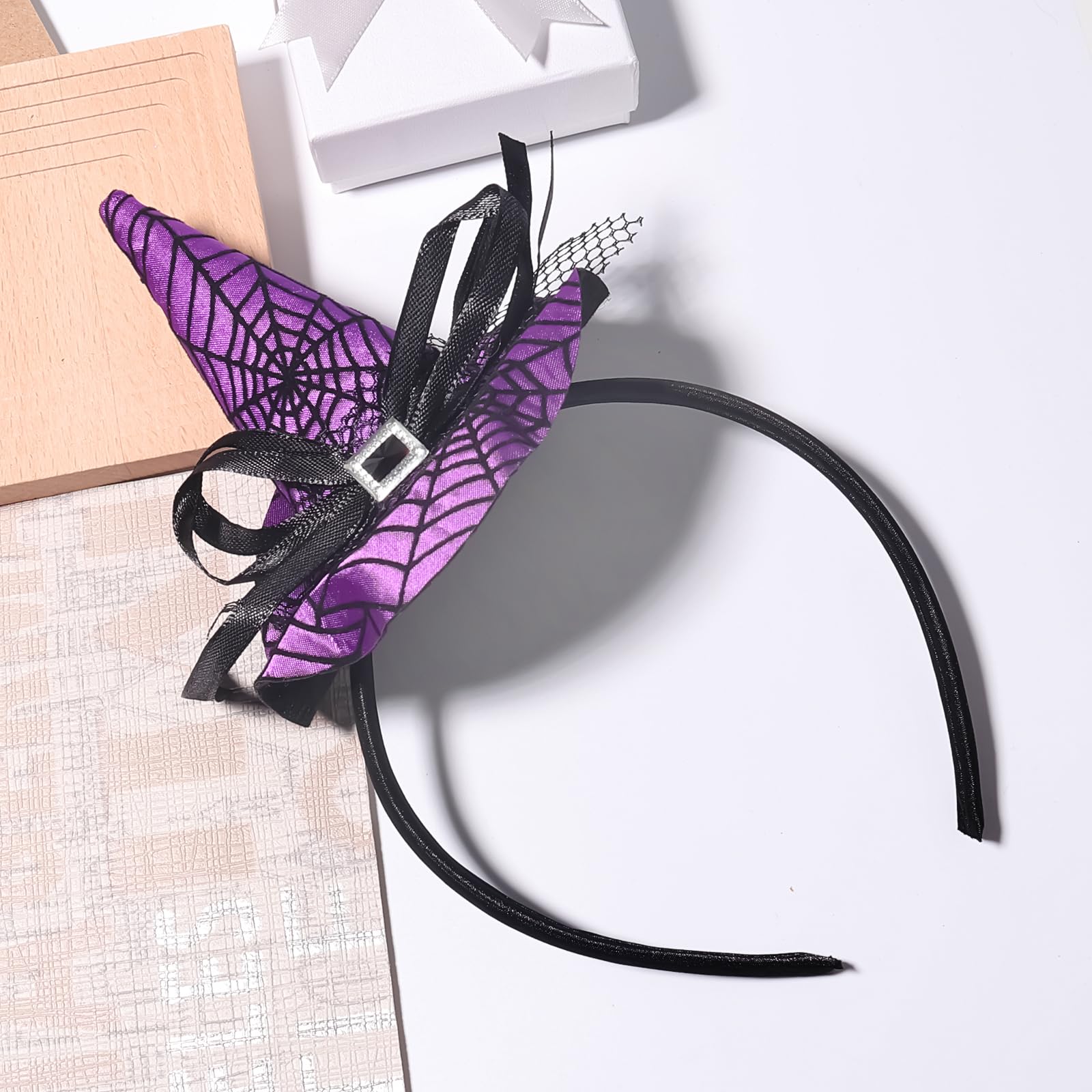 Halloween Headband Purple Witch Hat Hair Hoop Wizard Hat Headwear Black Spider Web Hair Accessories for Women Girls