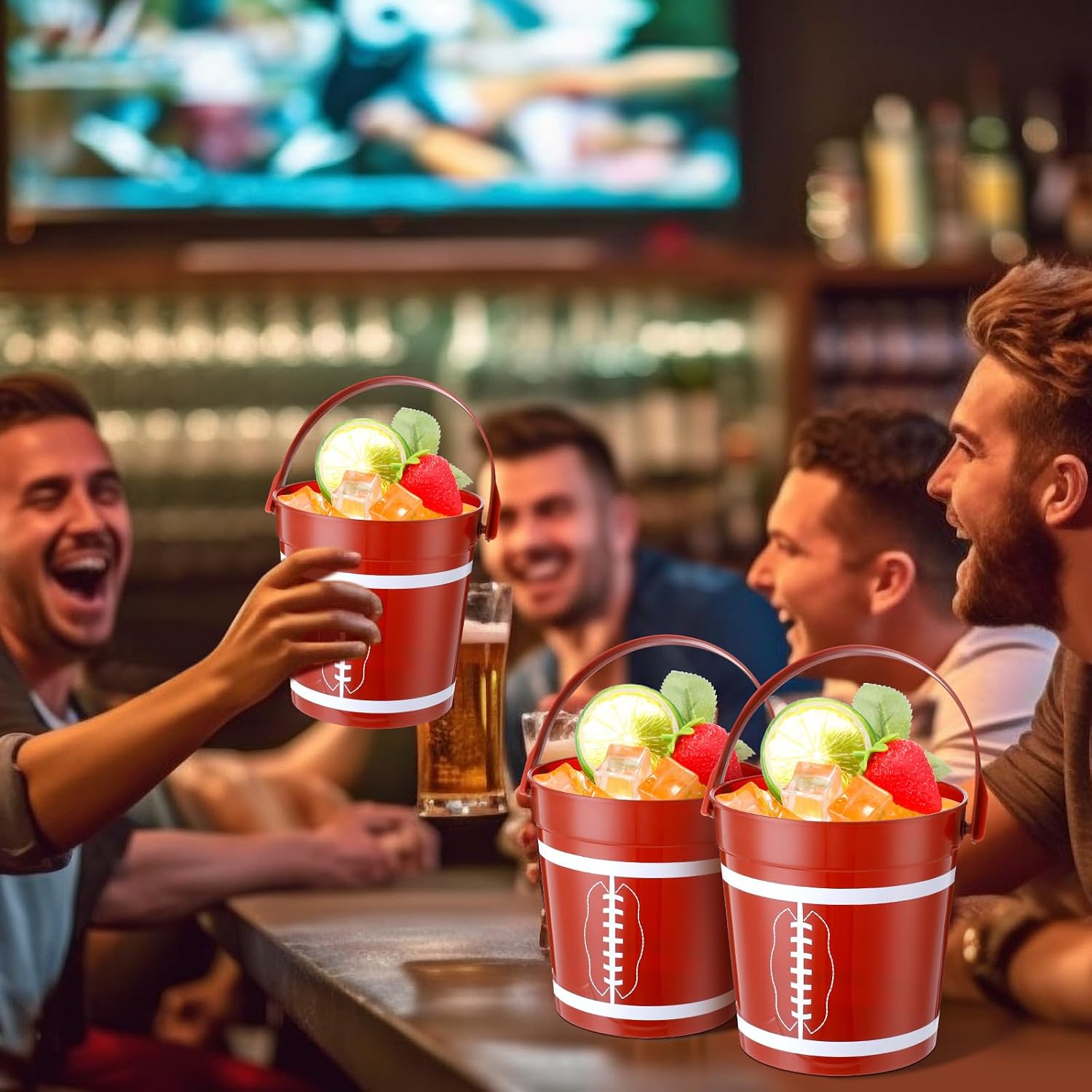 Tioncy 10 Pcs Football Buckets 34 oz Plastic Football Ice Buckets for Party Drinks Wine Beer Juice Snack Treat Candy Birthday Summer Sports Party Decorations Supplies