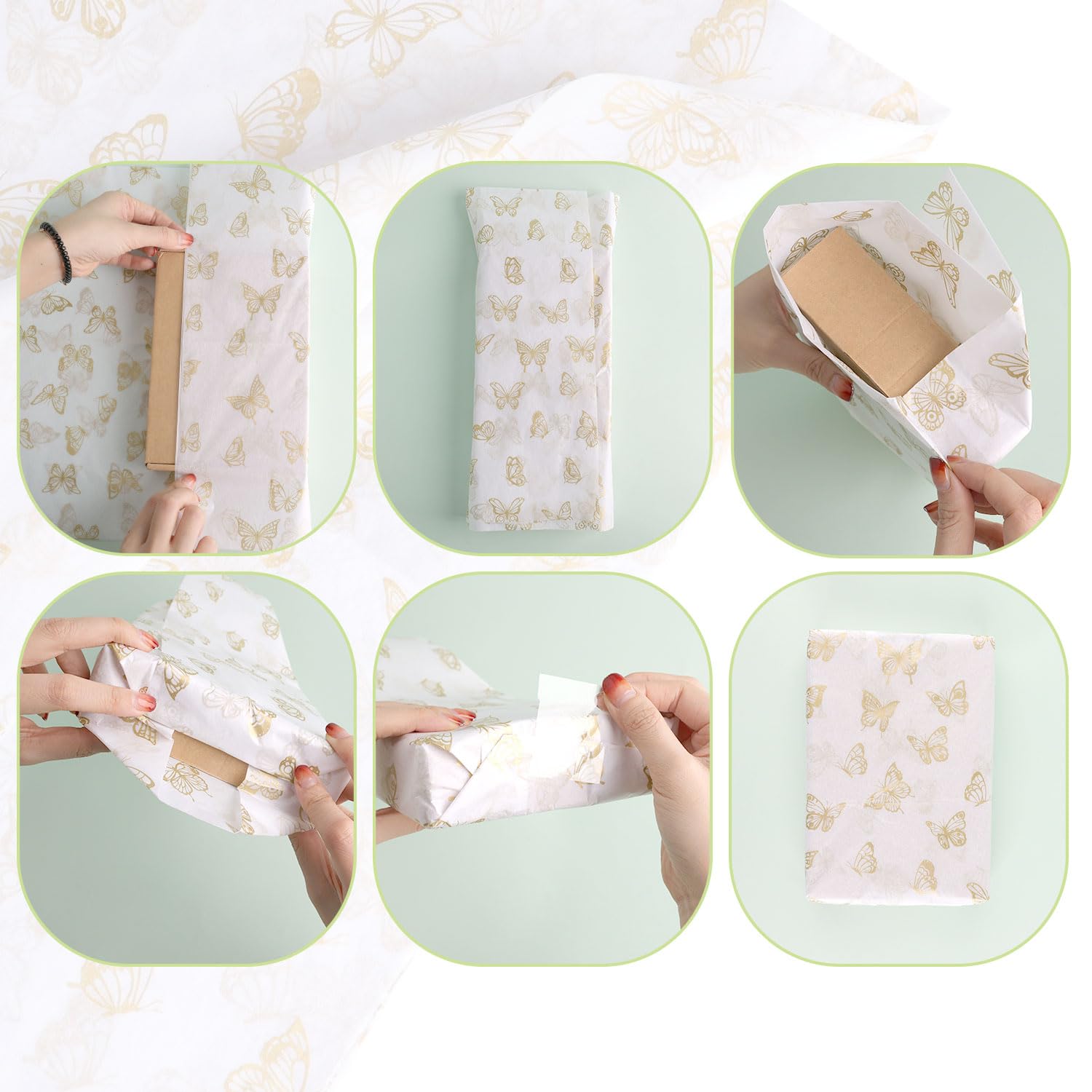 30Pcs Feuilles De Papier De Soie Papillon,35X50Cm Or & Bleu