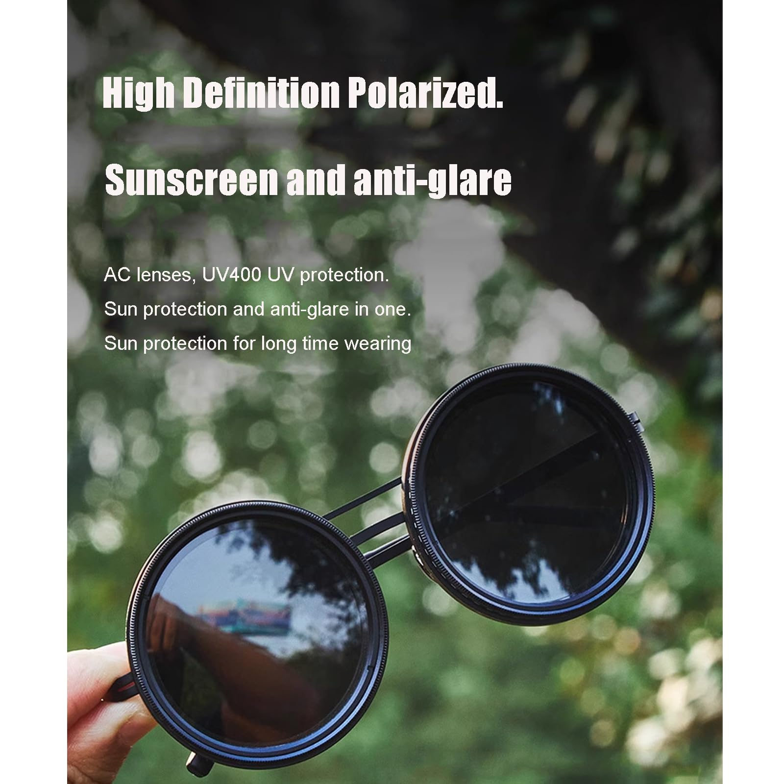 Occhiali da sole polarizzati alla moda, occhiali da sole da spiaggia rotondi regolabili a 9 livelli for uomo | Guida, pesca, viaggio | Modalità retrò personalizzata UV-anti-UV (con specchio) 1 pz