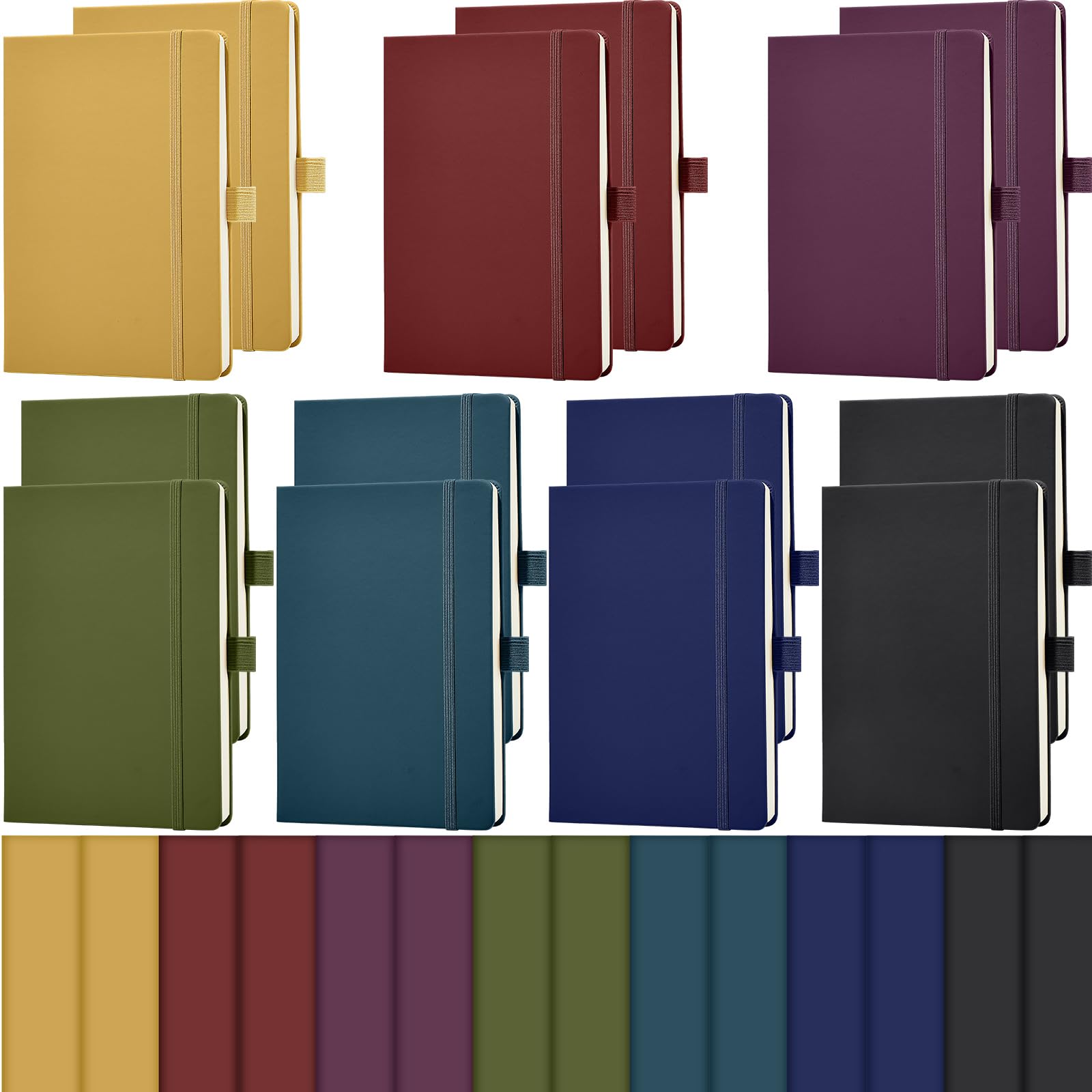 Laumoi Confezione da 14 quaderni a righe, 14 x 20,3 cm, formato A5, con copertina rigida, blocco note a righe con portapenne, in pelle PU, a righe, per scuola, lavoro, scrittura (colore rettangolare)