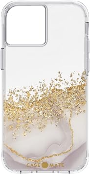 Case-Mate iPhone 13 Mini / iPhone 12 Mini Shock Resistant/Wireless Charging Support Hybrid Case iPhone 13 Mini iPhone 12 Mini iPhone 13 Mini Case iPhone 12 Mini Case iPhone 13 Mini Cover iPhone 12 Mini Case Cover Cute Cute Stylish Clear Gold Glitter Marble Style Case Mate Karat Marble CM047336