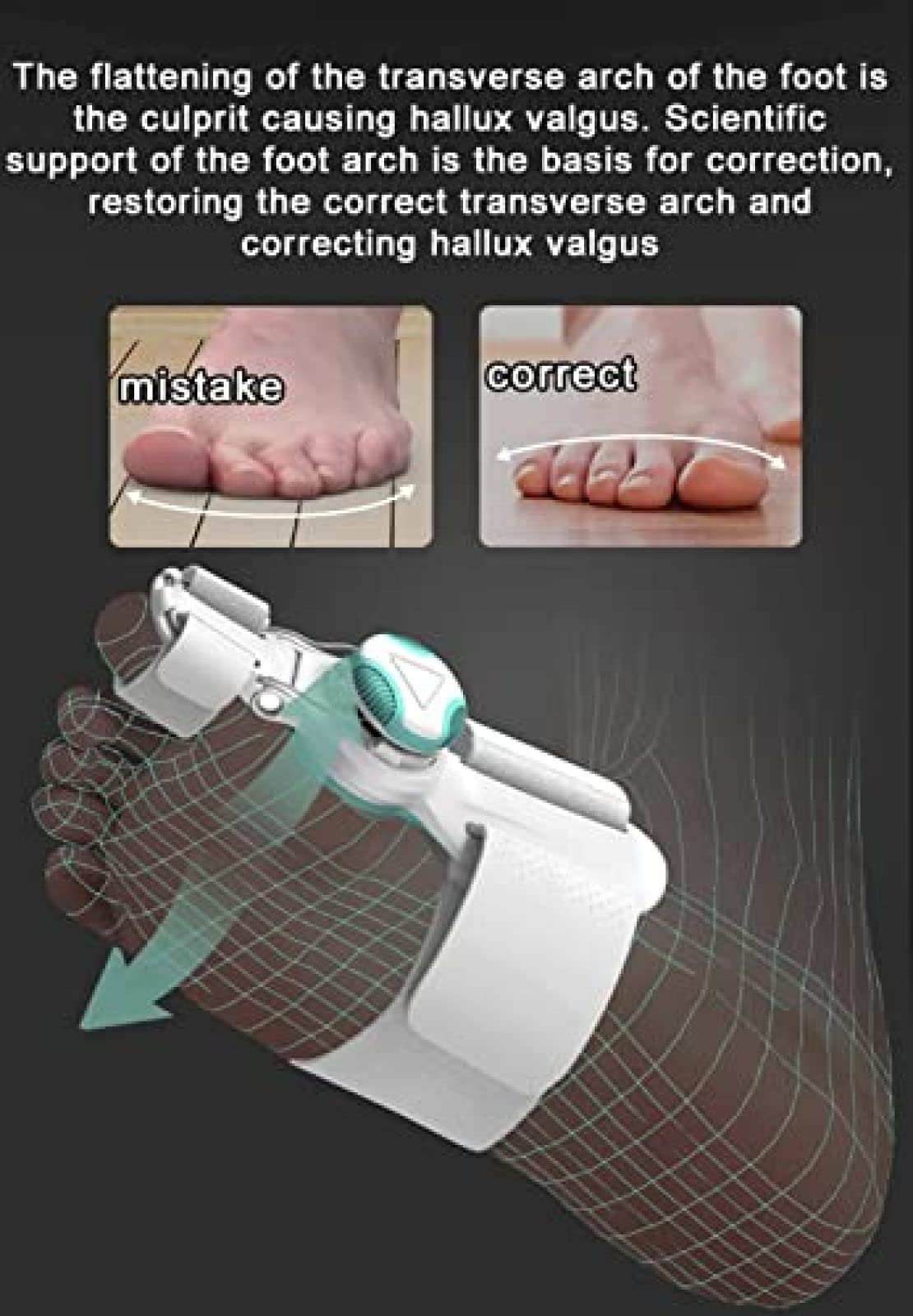 Stecca per Alluce valgo Regolabile, ortesi per Alluce valgo, alleviare Il Dolore dell'alluce valgo, Regolazione della manopola 3D Rotazione Flessibile di 180° con Cuscinetto Interno in silic