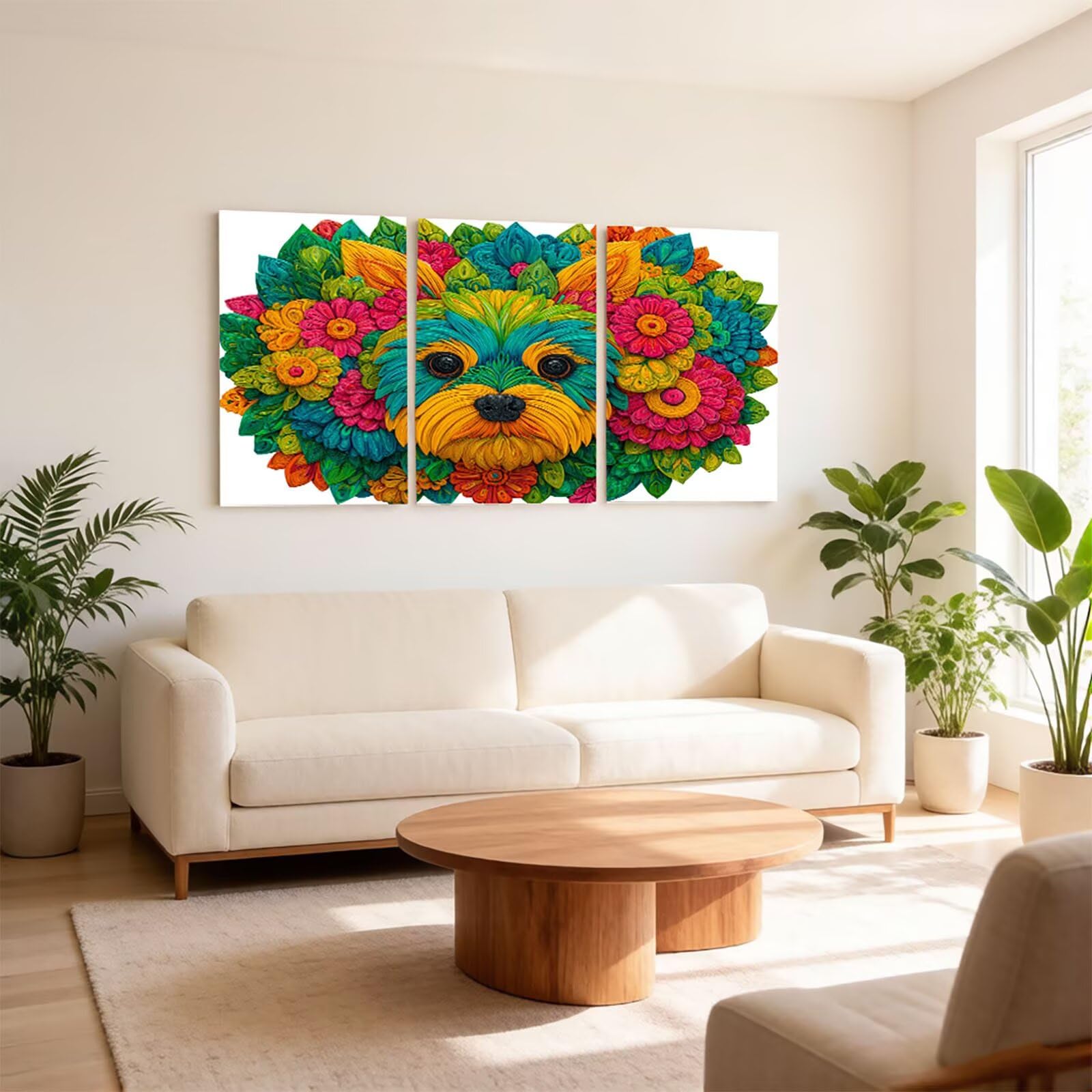 Zestaw 3 sztuk diamentowych obrazów Chien, 5D "zrób to sam" do malowania według liczb, dla dorosłych z diamentami 60 x 90 cm x 3 szt., zestaw do malowania diamentami Fleur, kamienie strasu, zestaw do