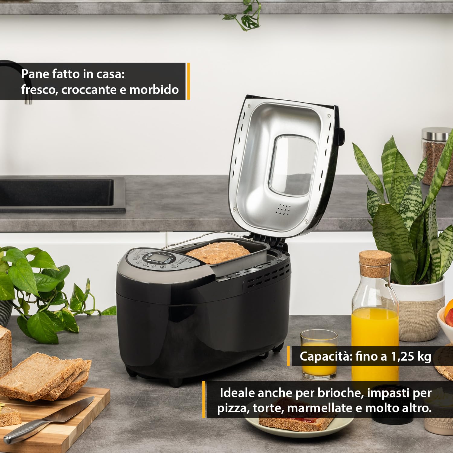 TZS First Austria - Macchina per il pane con 12 programmi automatici 850W - Panificatore elettrico da 700-1250g - Con finestrella, timer, accessori e funzione di mantenimento in caldo - Nero