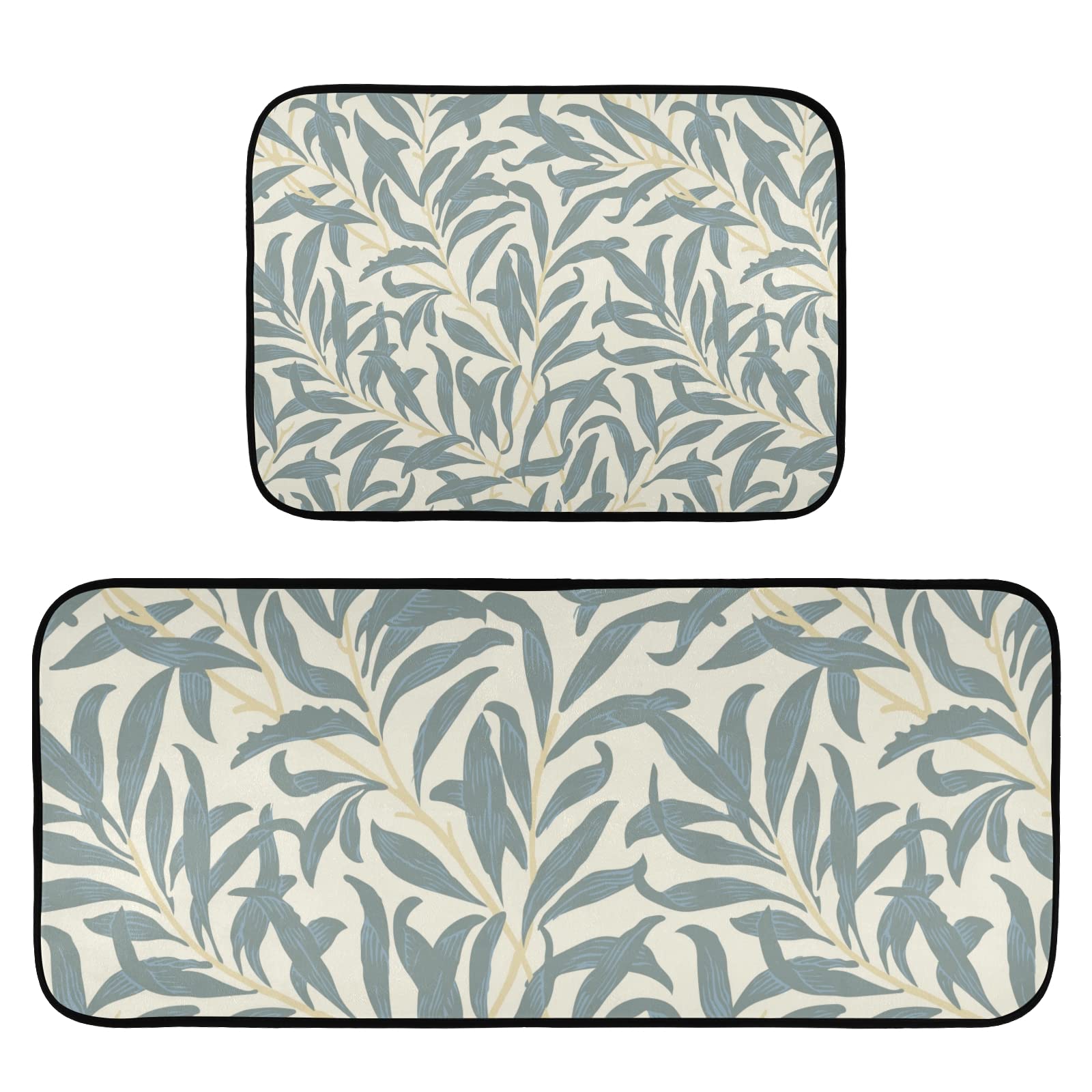 REFFW Kitchen Mats and Rugs Anti Fatigue Mat Cushioned Comfort Runner Rug Standing Floor Rugs Set of 2, William Morris Vintage Gray Leaves Vine