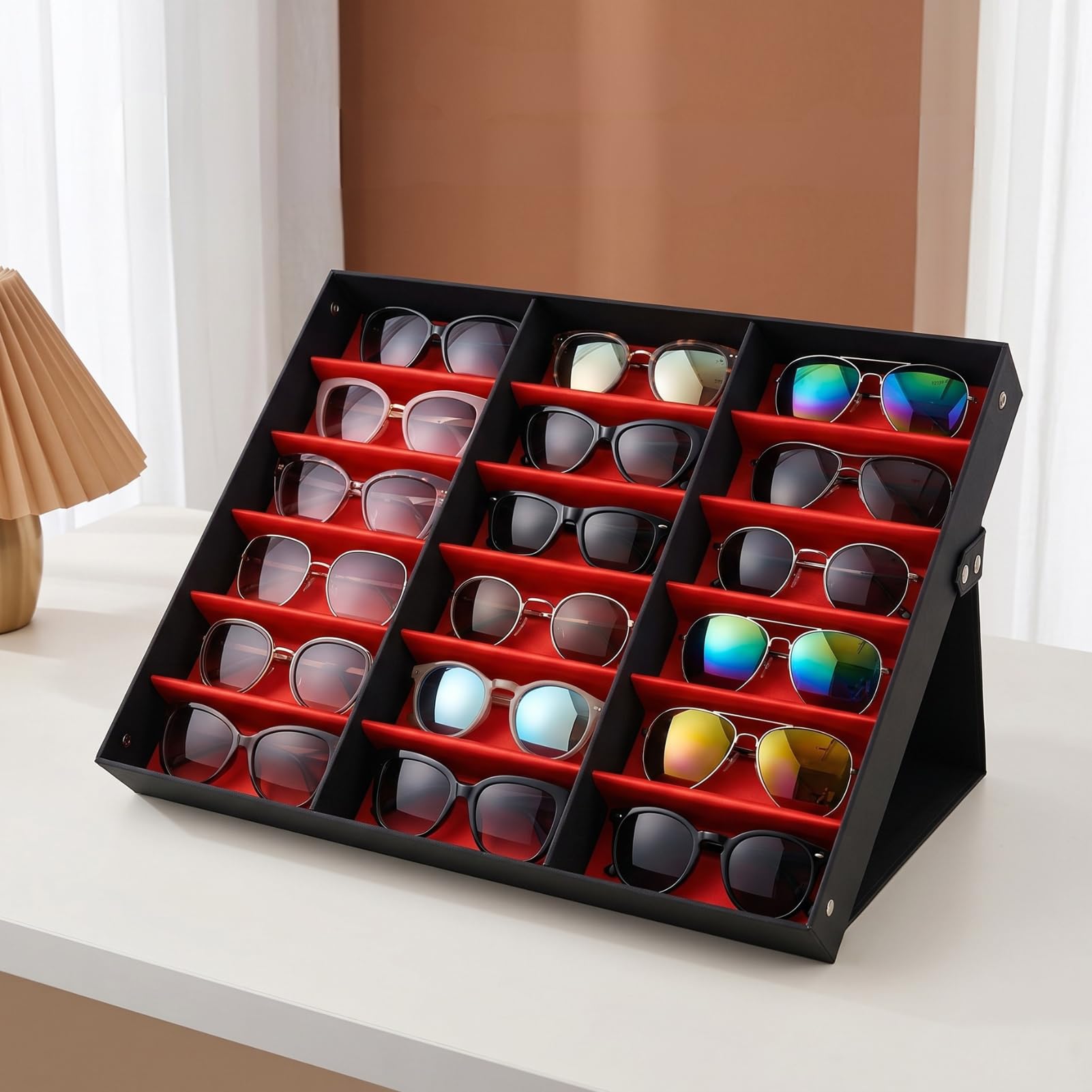 Présentoir De Lunettes, Boîte De Rangement Pour Lunettes De 18 Grilles, Organisateur De Bijoux Pour Lunettes, Étui De Rangement Pour Lunettes Avec Protection Contre La