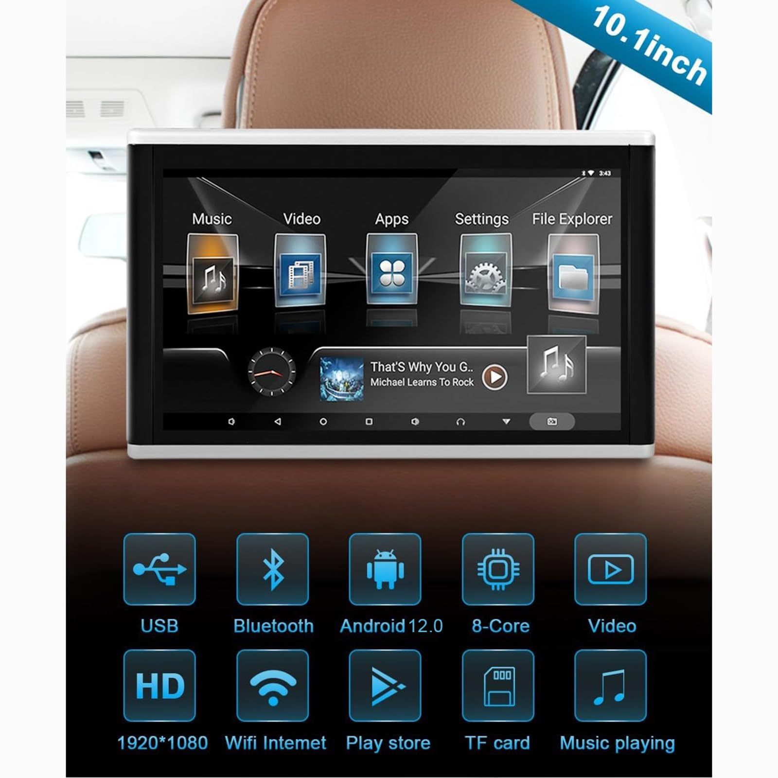 Générique Écran D'appui-tête Portable 10,1 Pouces pour Voiture, Lecteur Vidéo 4K pour Siège Arrière, Système De Divertissement Arrière 2+32 Go, Prise en Charge De Plusieurs Langues
