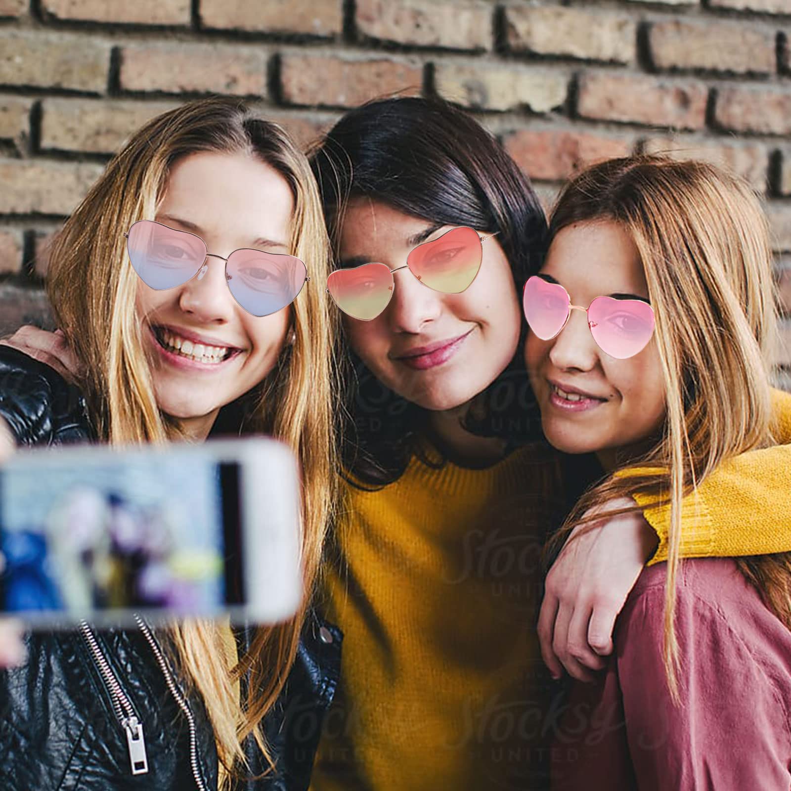 TSHAOUN 4 Pieces Heart Shape Hippy Specs Glasses Sunglasses Thin Metal Frame Hippie Sunglasses - Image 4