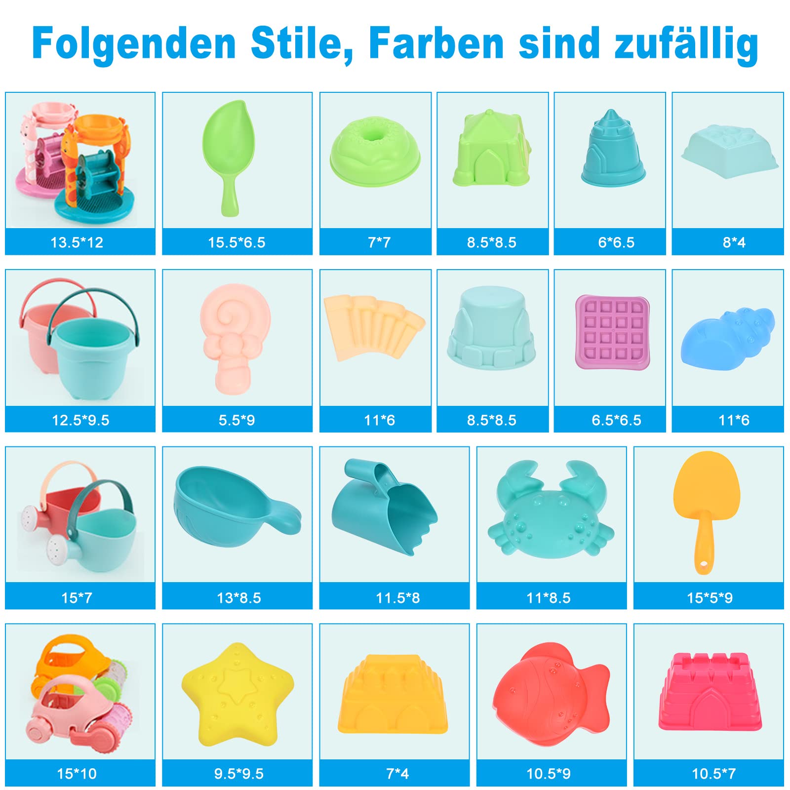 GOLDGE Sandspielzeug Set, 29Pcs Bunte Strandspielzeug Sandspielzeug Set mit Auto Eimer Schlossformen Netztasche Wasserspielzeug für Jungen Mädchen