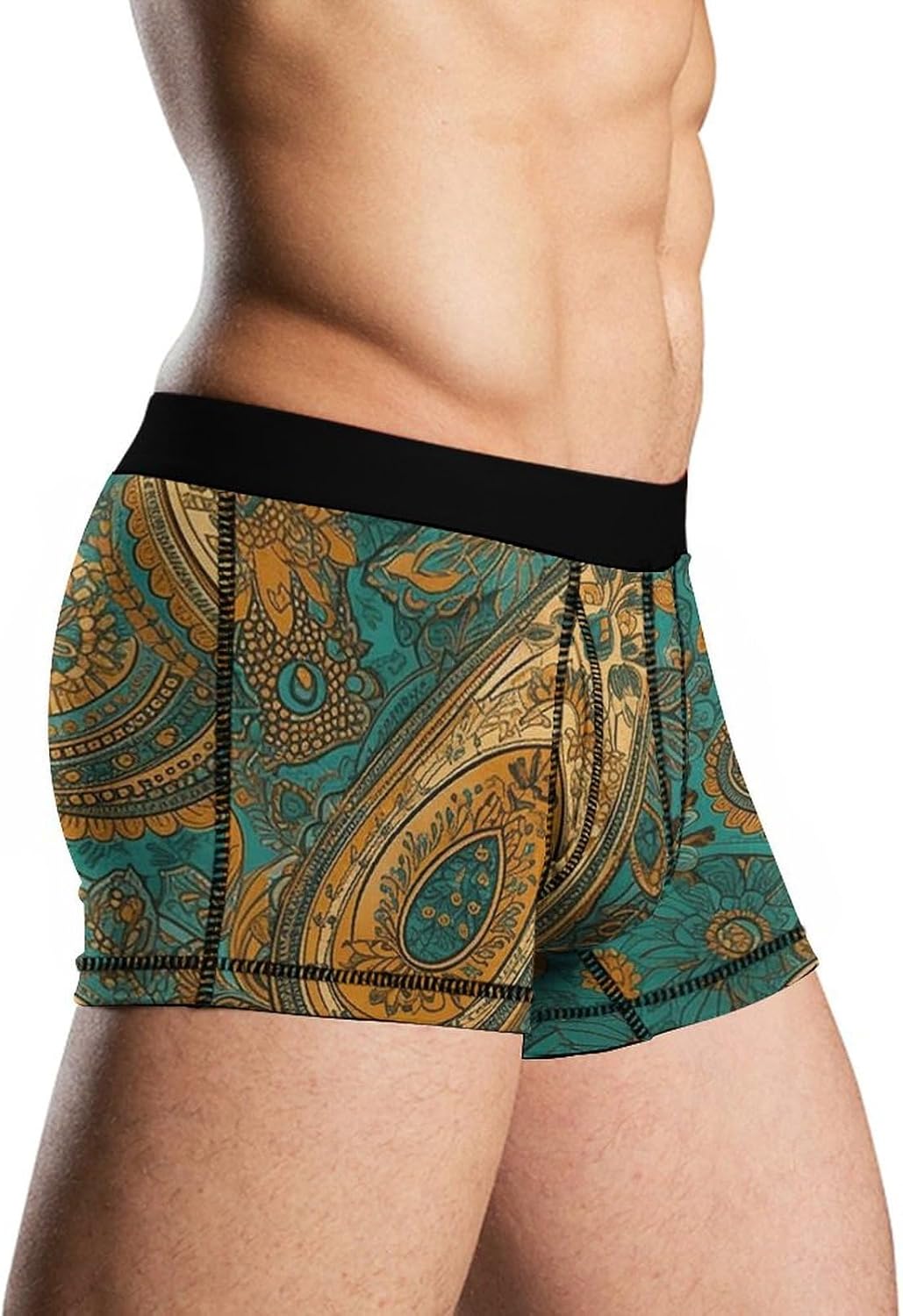 Yellow Paisley Pattern Mens Boxer Briefs Short Breathable Underwear Trunks Soft Moisture-Wicking Boxer Shorts Novelty Underpants L