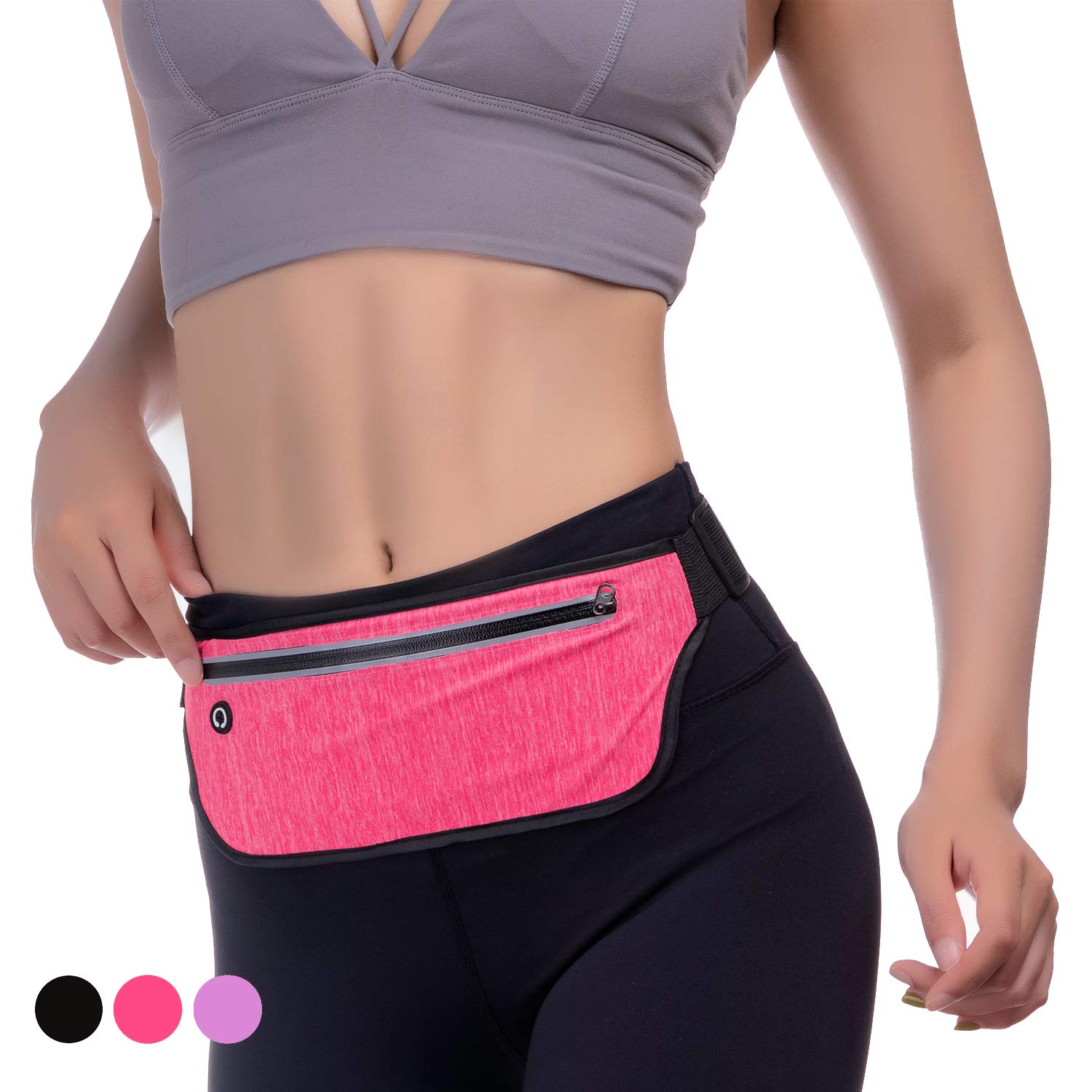 KEGE Multiple Color Slim Reflective Running Belt Fanny Pack, Bounce Free Water Resistant Exercise Workout Pouch Lightweight Waist Pack Gym Phone Holder for All Kinds of Phones