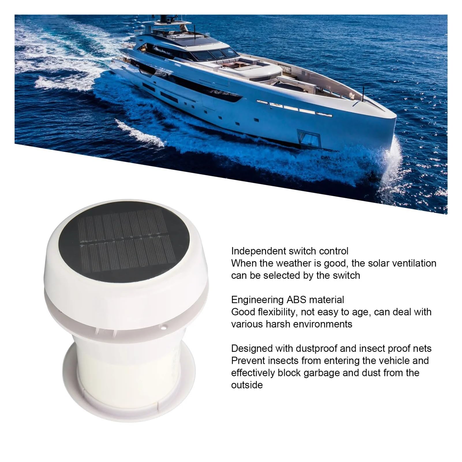 DC12V RV Dachowy Wyciągowy Wentylator Cichy Zasilany Energią Słoneczną Wylot Do Kamperów Statki Jachty Wyciągowy Dachowy Solarny,Utrzymują chłód w kamperze