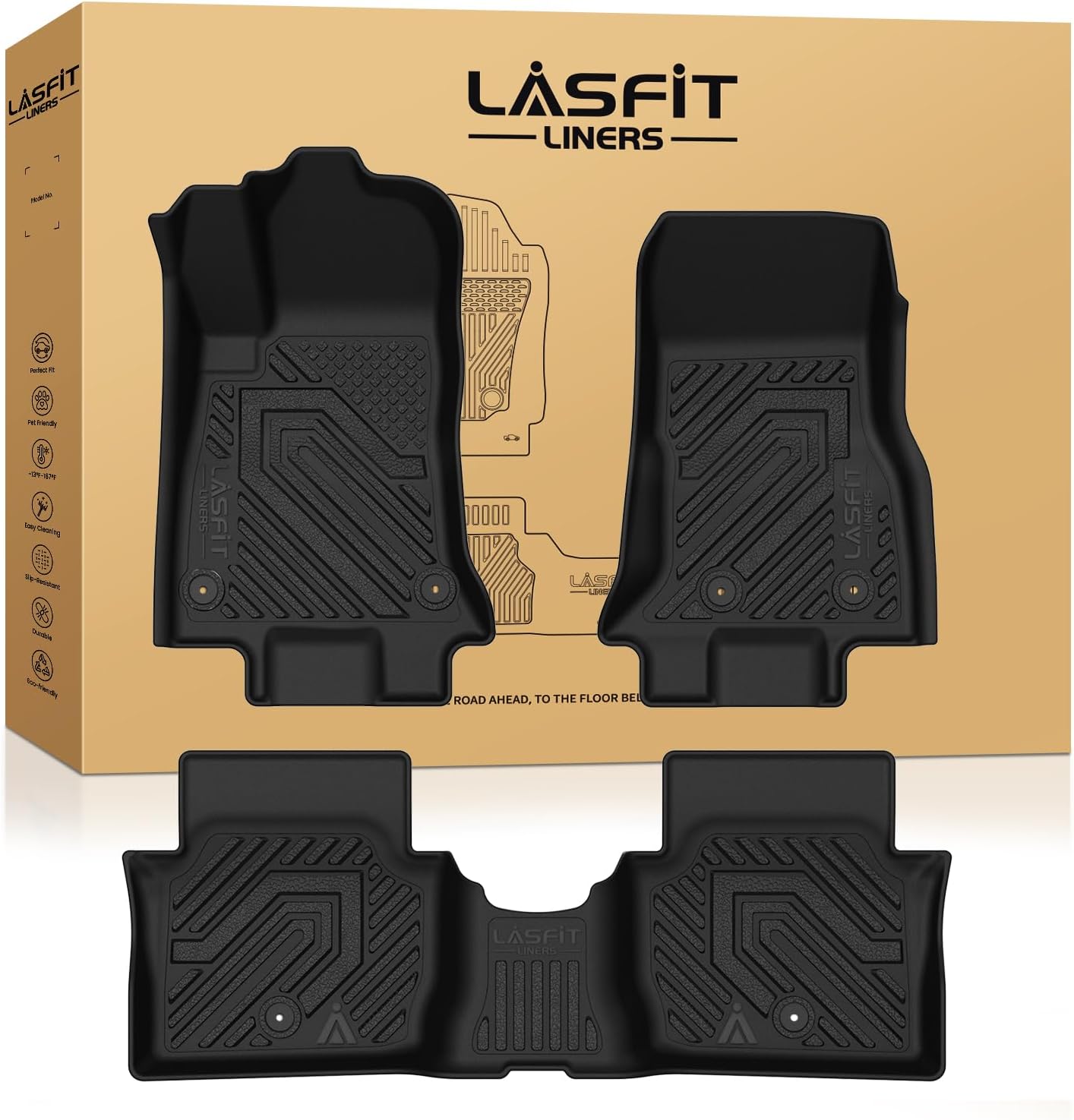 LASFIT Floor Mats for Dodge Charger Daytona 2024 2025 Scat Pack & R/T(Fit 2-Door, Not for 4-Door), All Weather TPE Custom Fit Car Mats Floor Liners 1st & 2nd Row, Black
