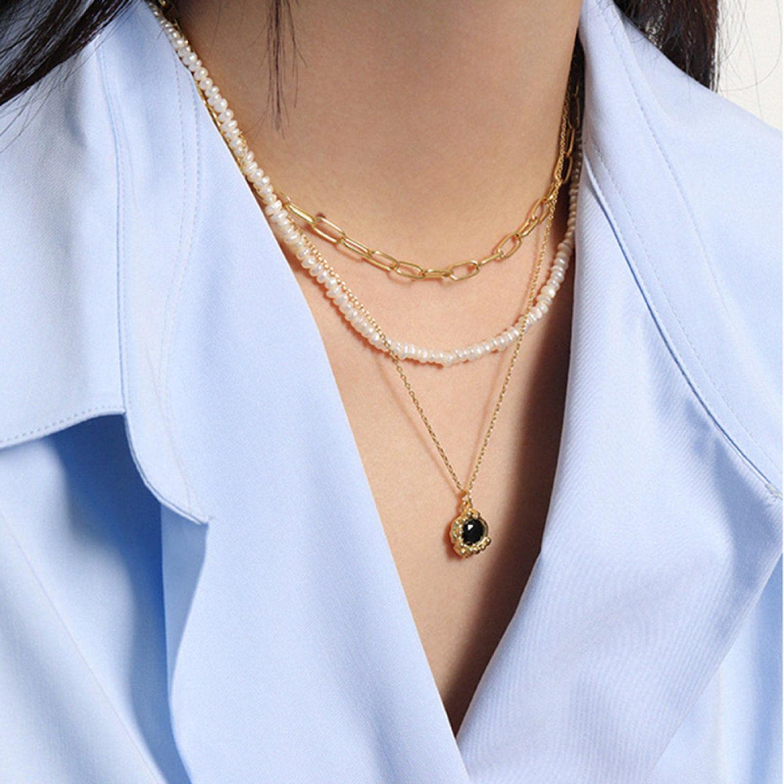 Collane per donna in argento sterling 925 con ciondolo in zircone nero, collana a catena lunga, girocollo, anelli intercambiabili, orecchini, set di regali