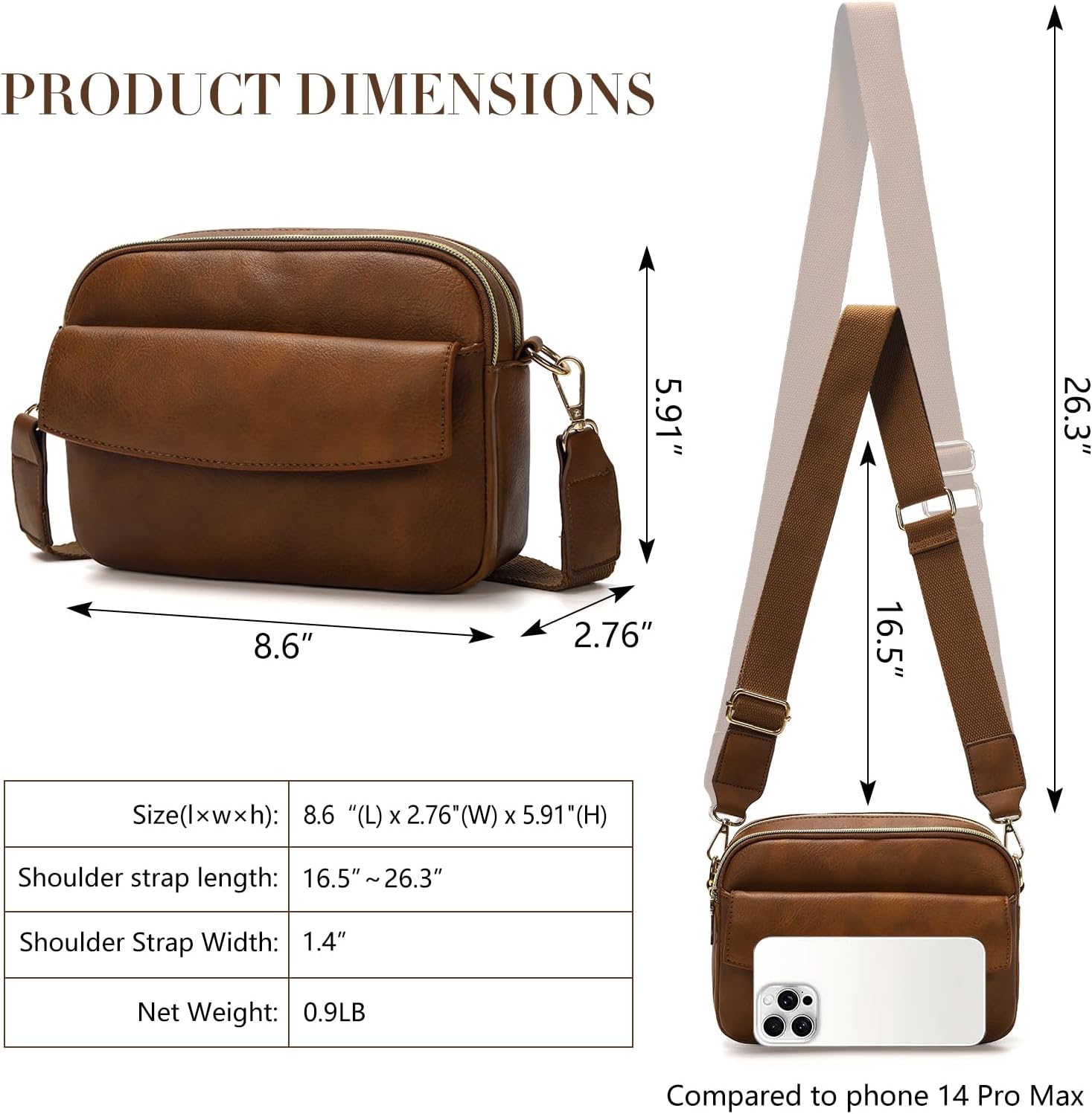 Vegan Leather Crossbody Purse for Women, Small Bag with Multi-Pocket & Wide Strap, Trendy Shoulder Bag for Daily - Image 5