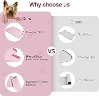 Vista 5 de Coomazy Tapete para comida y agua para gatos, alfombrilla de silicona antideslizante más gruesa con borde elevado (rosa, mediano)
