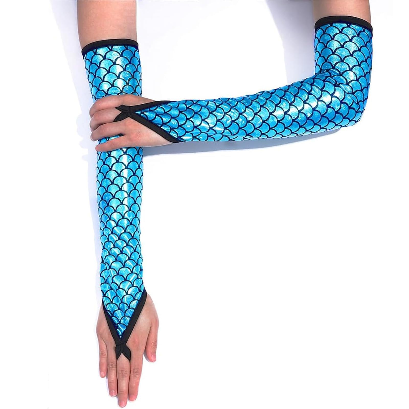 GWAWG Fish Scale Gloves Mermaid Arm Sleeve Women's Mermaid Costume Scales Pattern Glove Cosplay Party Gloves Costume Accessories for Women - Image 3