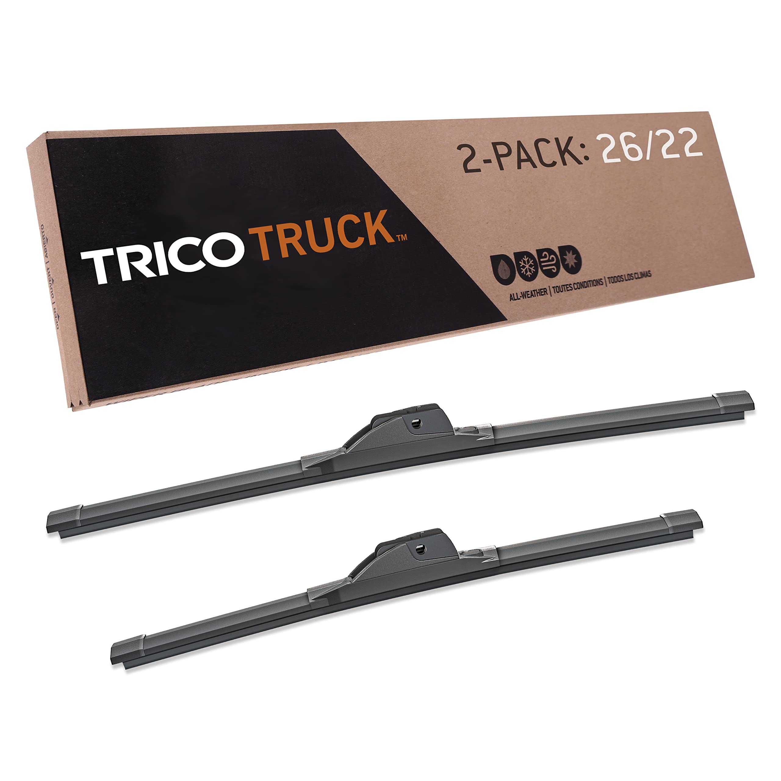 Photo 1 of TRICO Solutions™ Truck 26 Inch & 22 Inch Pack of 2 High Performance Automotive Replacement Windshield Wiper Blade for Select Ford, Toyota, and Mercedes-Benz Models (58-26225) 26" + 22" Pair Pack