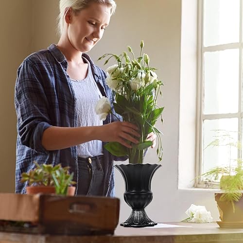 Miniatura 8 de MAGICLULU Florero de mesa de metal, maceta de trompeta, florero floral, florero decorativo de escritorio, pequeño jarrón de metal antiguo, jarrón de