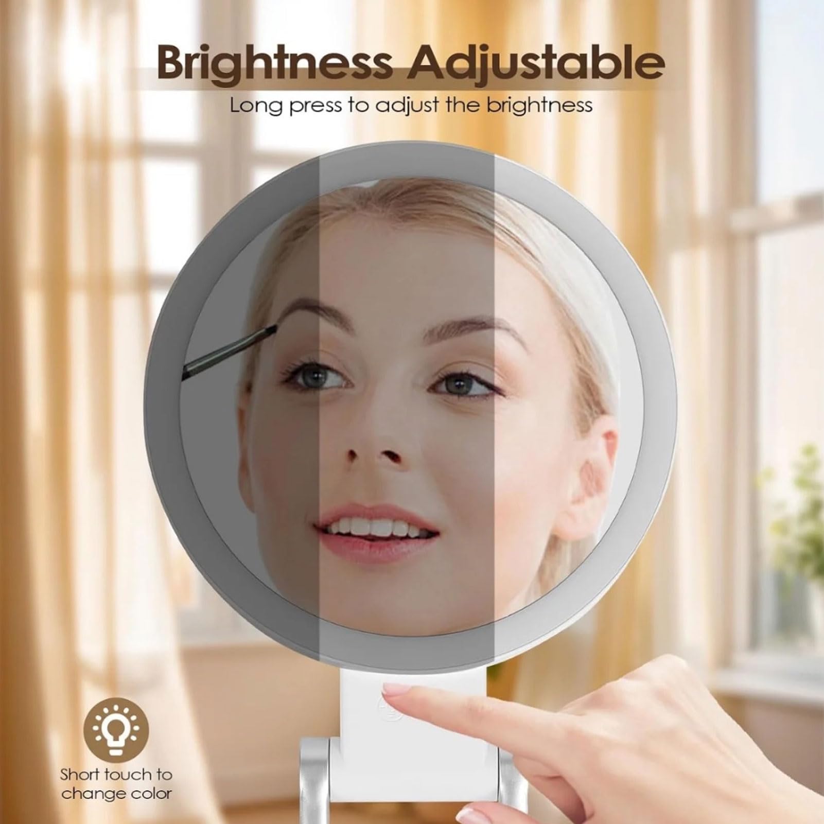 Espejo de Maquillaje con Aumento de 10x de Doble Cara con Luces LED, Control Táctil 3 Temperaturas de Color, Espejo de Tocador Inalámbrico Recargable para Montar en la Pared