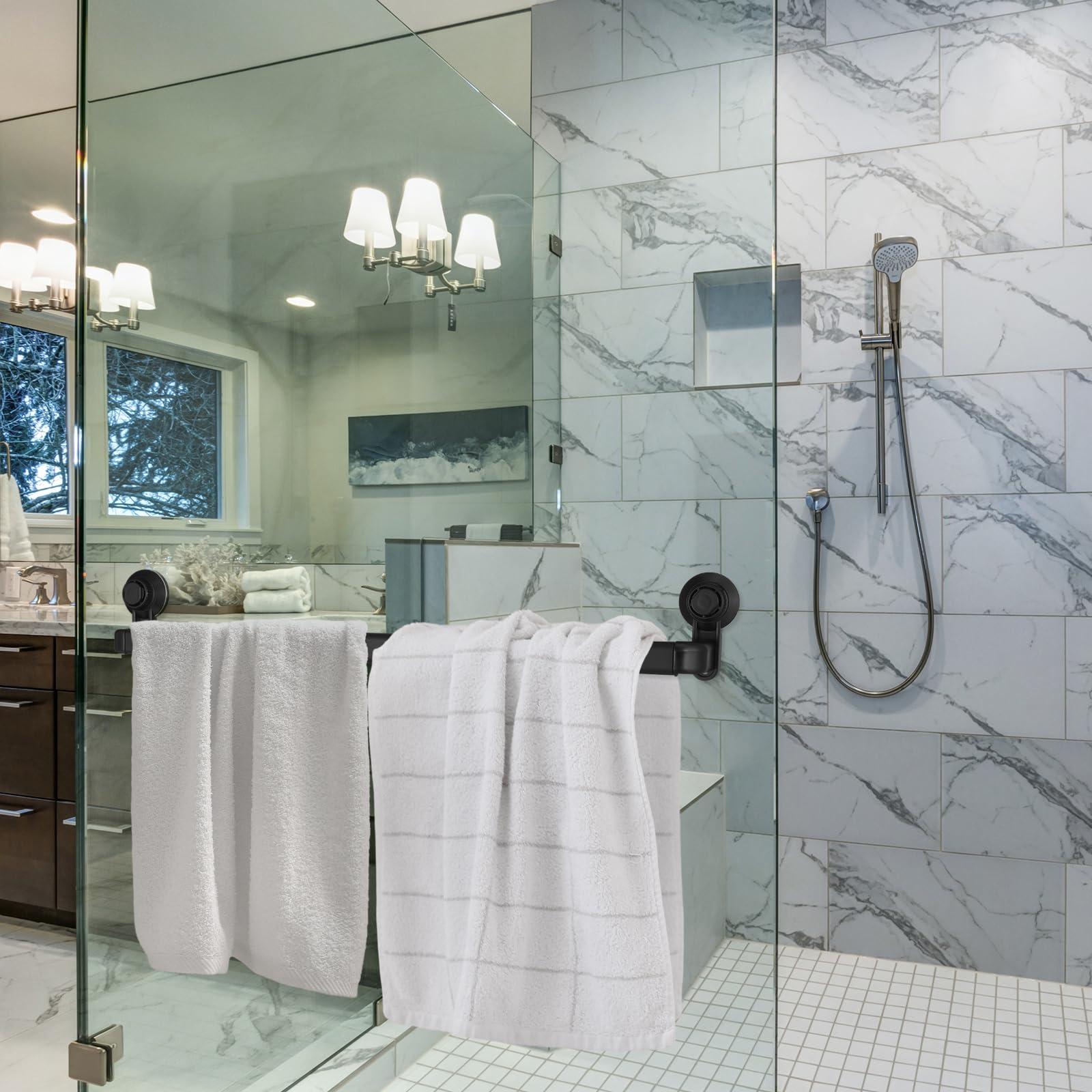 Adjustable Suction Cup Double Towel Bar – Removable, No-Drill Mount For Tile, Glass, Mirror (50-100cm, Gray)