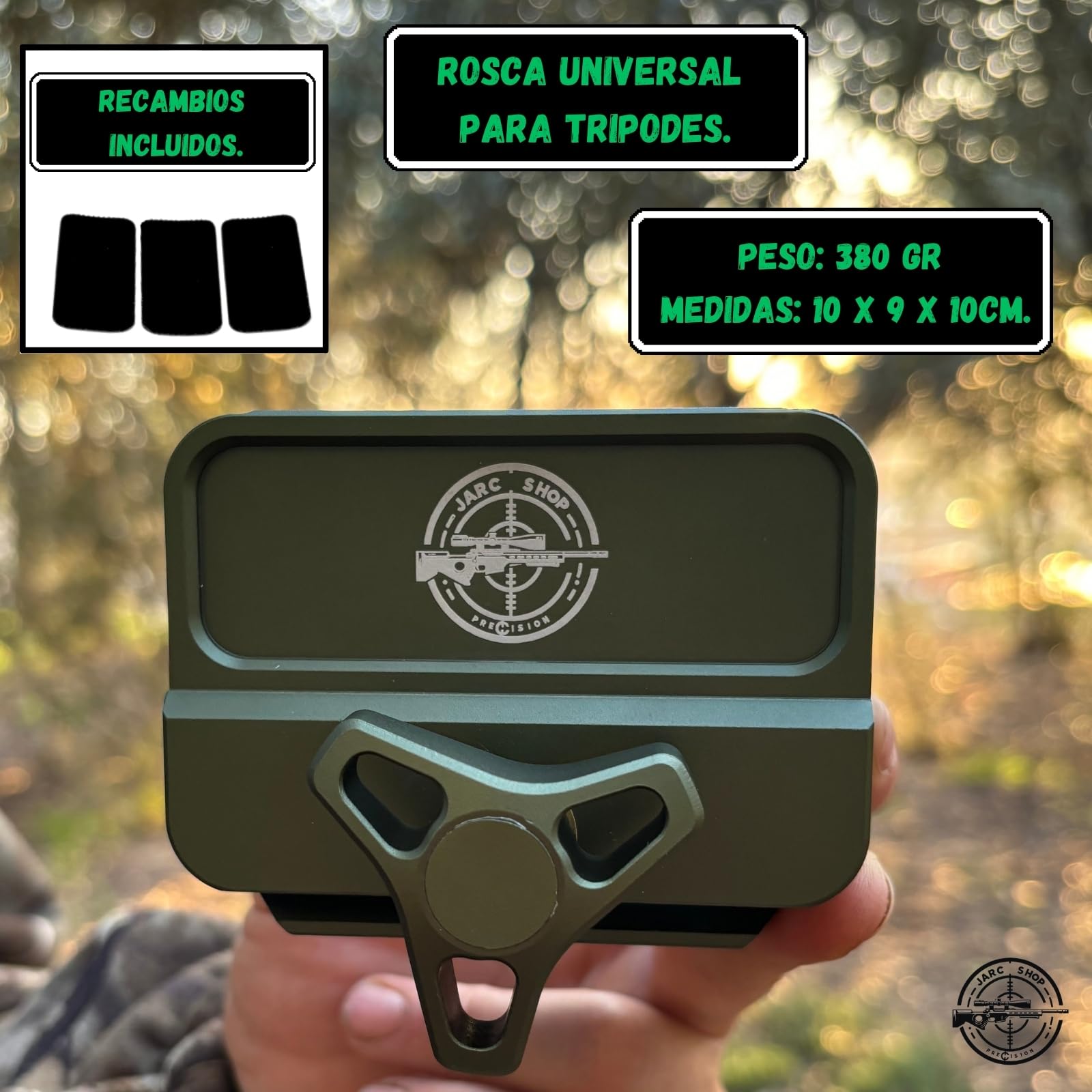 ABRAZADERA RIFLE para TRIPODE CAZA - Soporte Horquilla telescopica caza universal y mordaza banco de tiro - Construccion banco tiro para rifle y tripode para caza - Tripode para rifle de caza mayor.