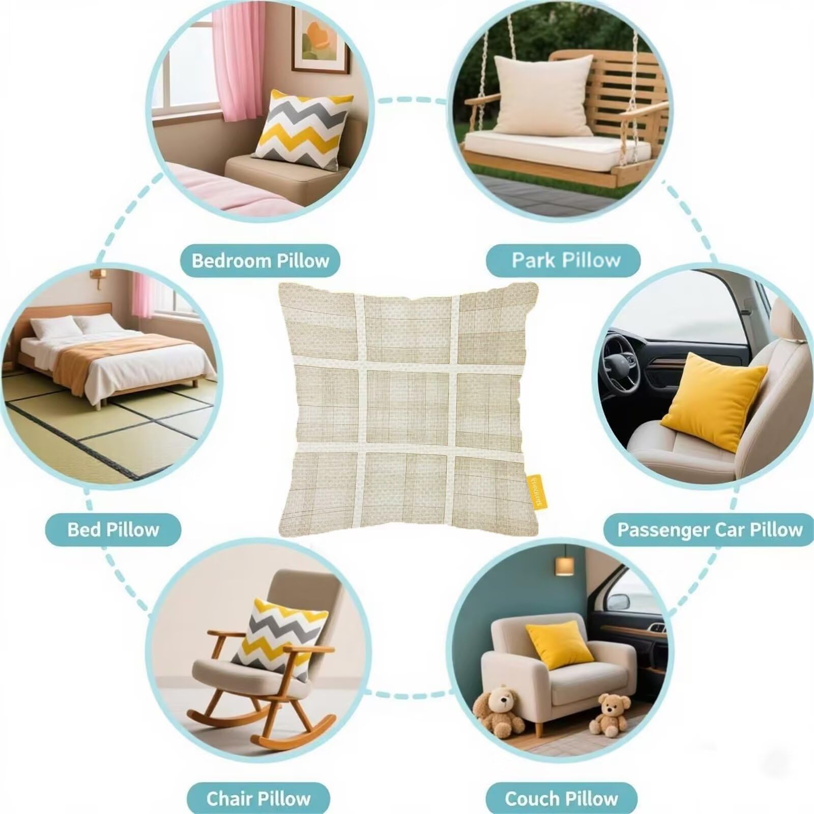 Creme Kissenbezug 65x65, Outdoor Kissen Gitter 4er Set Outdoor Zierkissenbezüge, Doppelseitig Drucken Wetterfest Leinen Kissen, mit Unsichtbarem Reißverschluss für Luxus Garten Terrassen Deko S-909