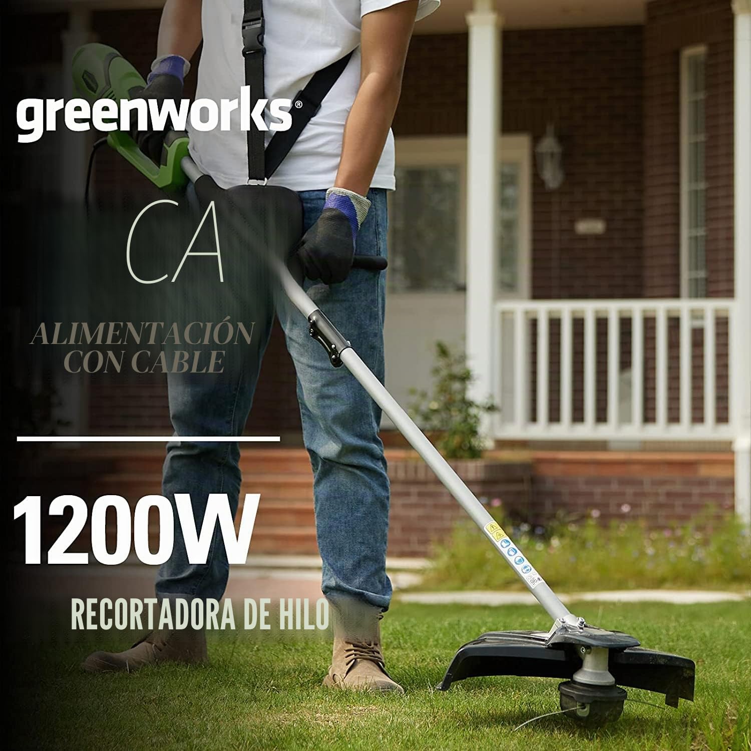 Greenworks Cortabordes Eléctrico y Desbrozadora 230V 1200W 40cm, Hilo de Recorte 20m