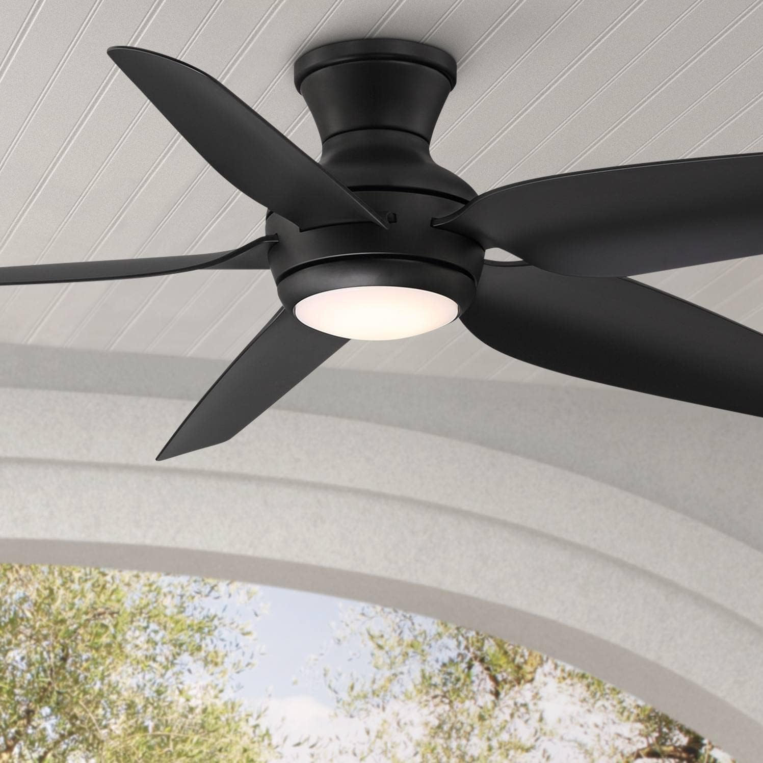Casa Vieja 52" Del Diego Modern Industrial Hugger Indoor Outdoor Ceiling Fan with LED Light Remote Control Matte Black Damp Rated for Patio Exterior House Home Porch Gazebo Garage Barn
