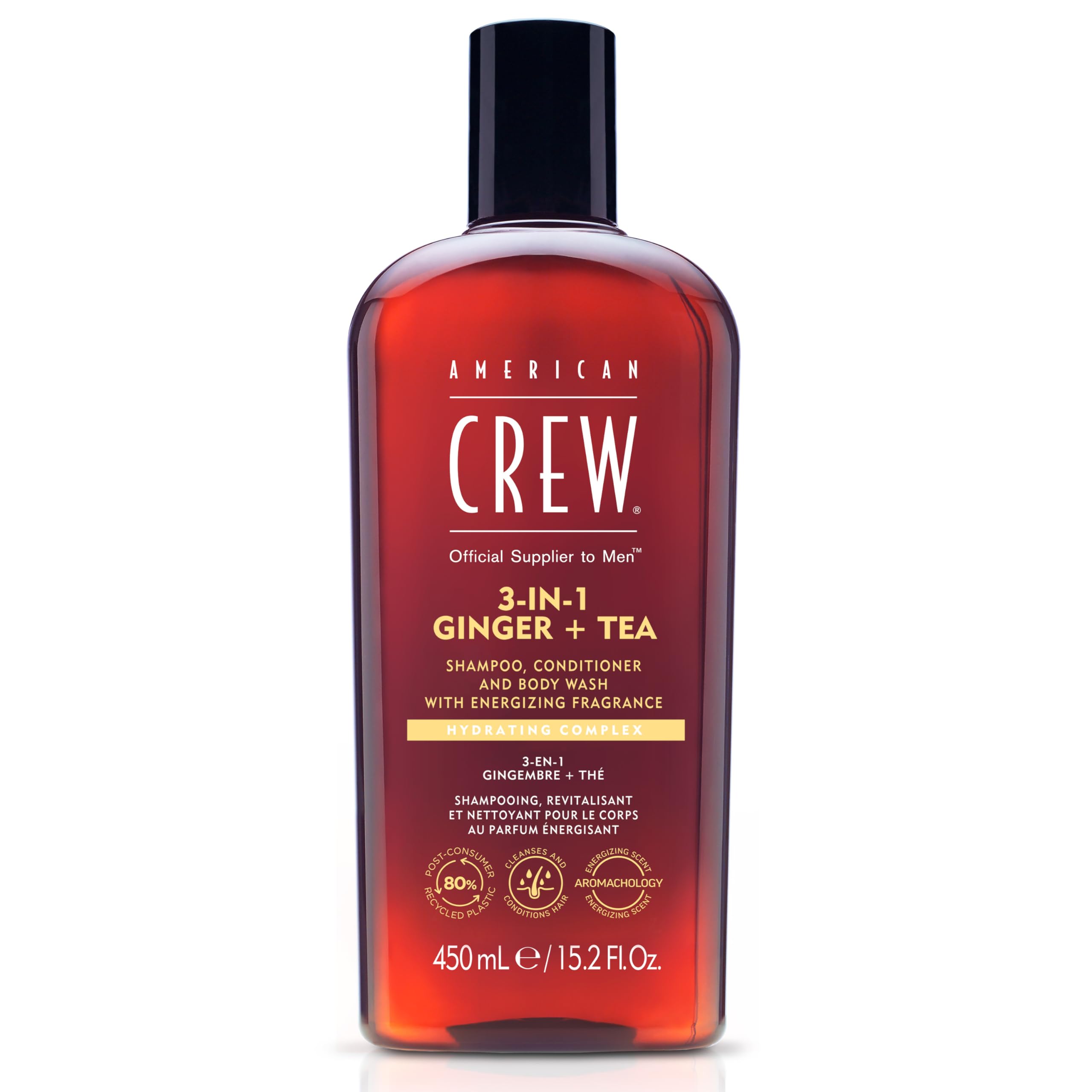 AMERICAN CREW – 3-in-1 Ginger & Tea Shampoo, Conditioner & Body Wash, 450ml, Pflegeshampoo und Duschgel für Männer, Produkt für die tägliche Reinigung von Körper und Haar