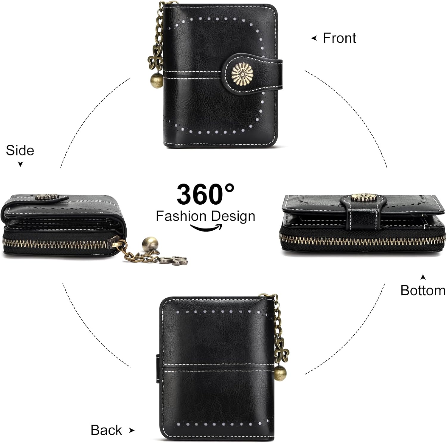 KUNWFNIX Wallet Women Small Leather Slim Wallet Bifold Womens Card Wallet with Zipper Coin Pocket ID Windows (Black 935) - Image 2