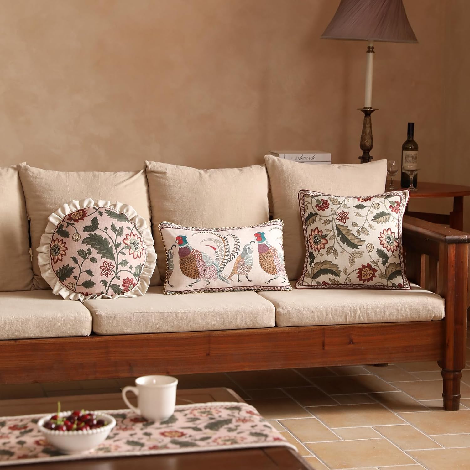 ISAENNE Design Square Pink Floral Linen Throw Pillow Covers 18"x18" Pack of 2, Vintage Country Flowers Pattern Cushion Covers Decor Pillowcases for Bed,Living Room,Outdoor,Car