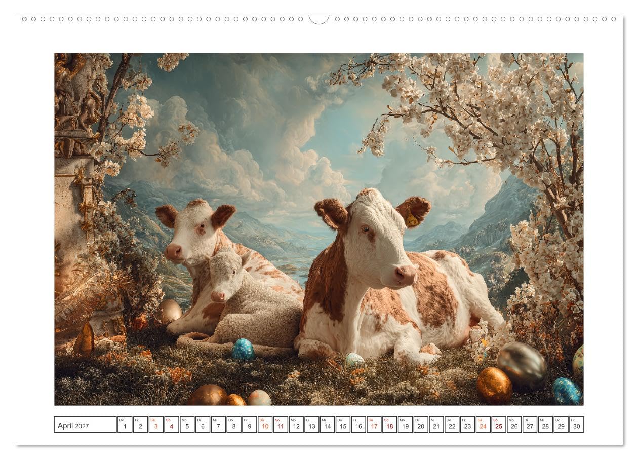 Die edle Kuh (hochwertiger Premium Wandkalender 2027 DIN A2 quer), Kunstdruck in Hochglanz: Dieser außergewöhnliche Kalender zeigt die Kuh als zeitloses Motiv barocker Kunst. (CALVENDO Tiere)