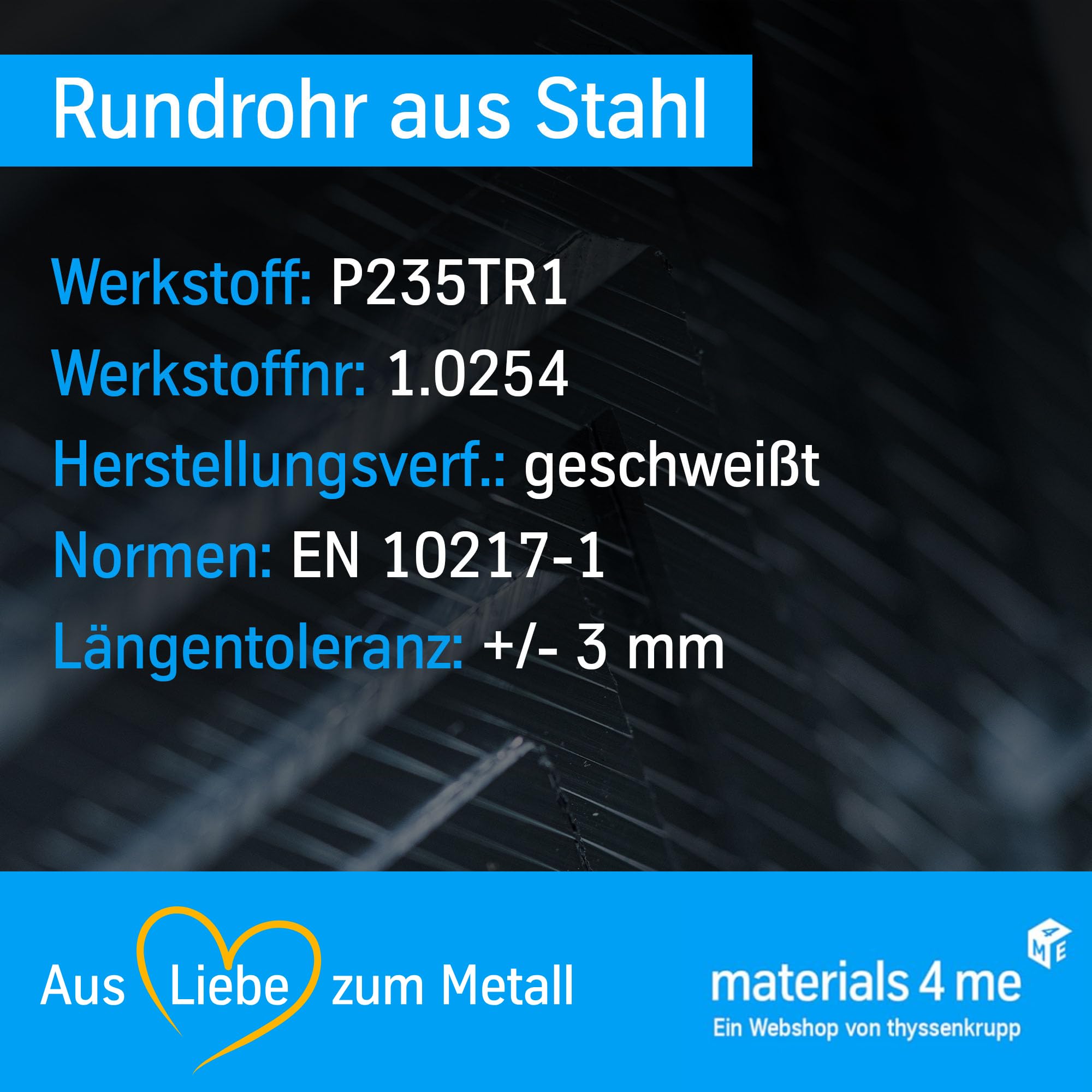 thyssenkrupp Stahlprofil – Rundrohr P235TR1 – Stahlrohr für Konstruktion & Installation – Rundprofil Stahl – 48,3 x 3,2 mm in 2000 mm Länge