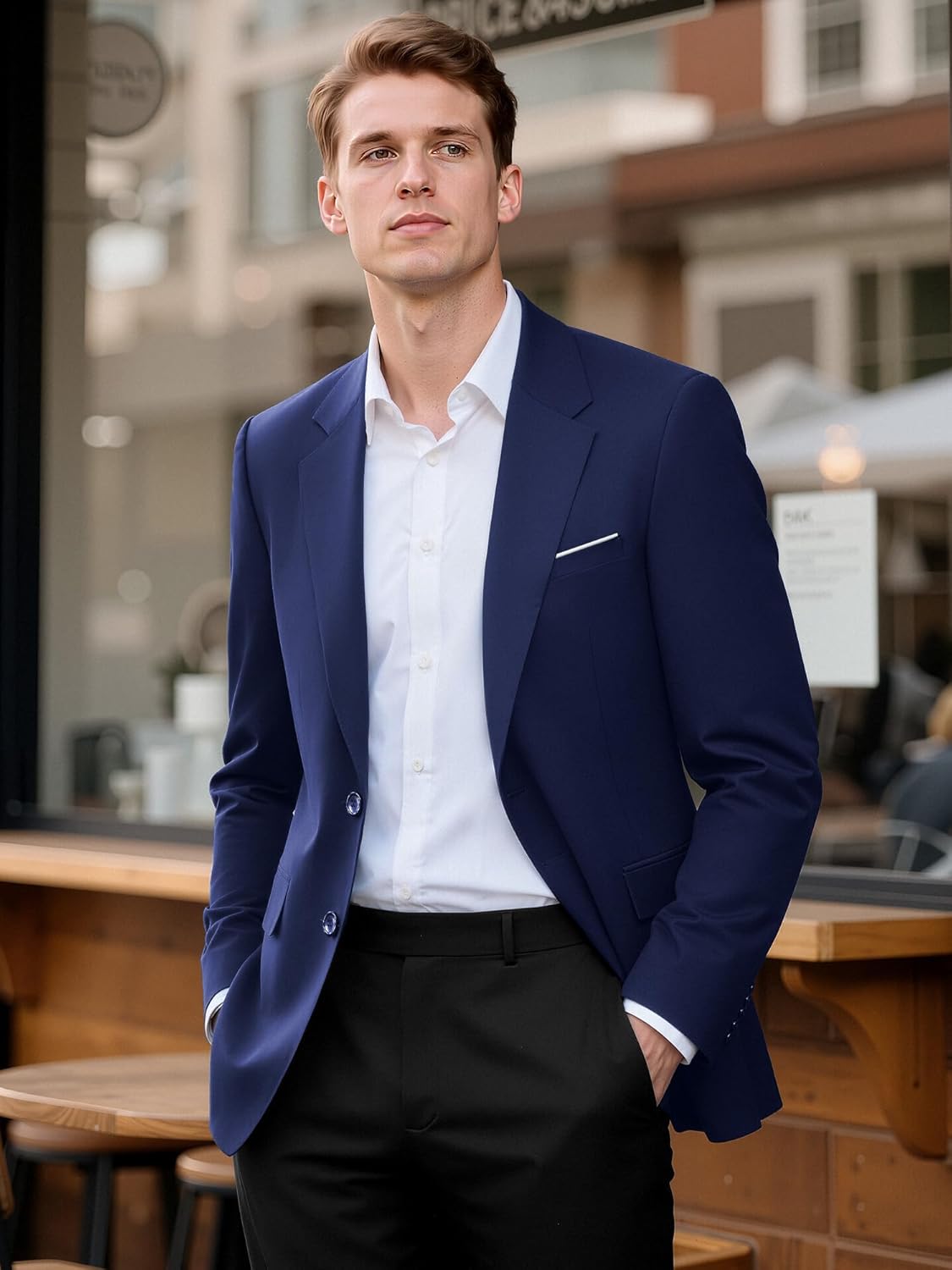 MAGE MALE Men’s Slim Fit Suit Jacket 2 Button Blazer Dress Business Wedding Party Jacket - Image 2