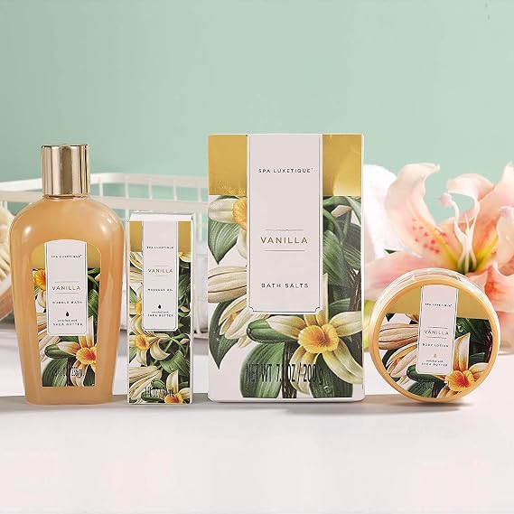 Spa Luxetique Gift Sets for Women - 15 Pcs Vanilla Scent Birthday Holiday Gifts Bath Baskets for Her
