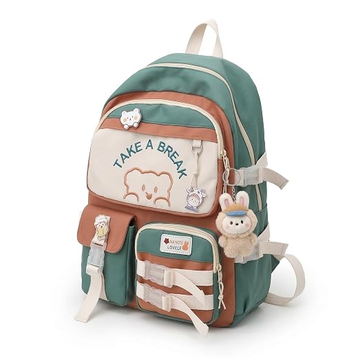 Selunia Mochila Feminina Escolar Estilo Coreano Grande Capacidade Resistente à Água de Passeio Juvenil Notebook Multiuso Reforçada Dia a Dia Casual Viagem Espaçosa Poliéster (Verde)
