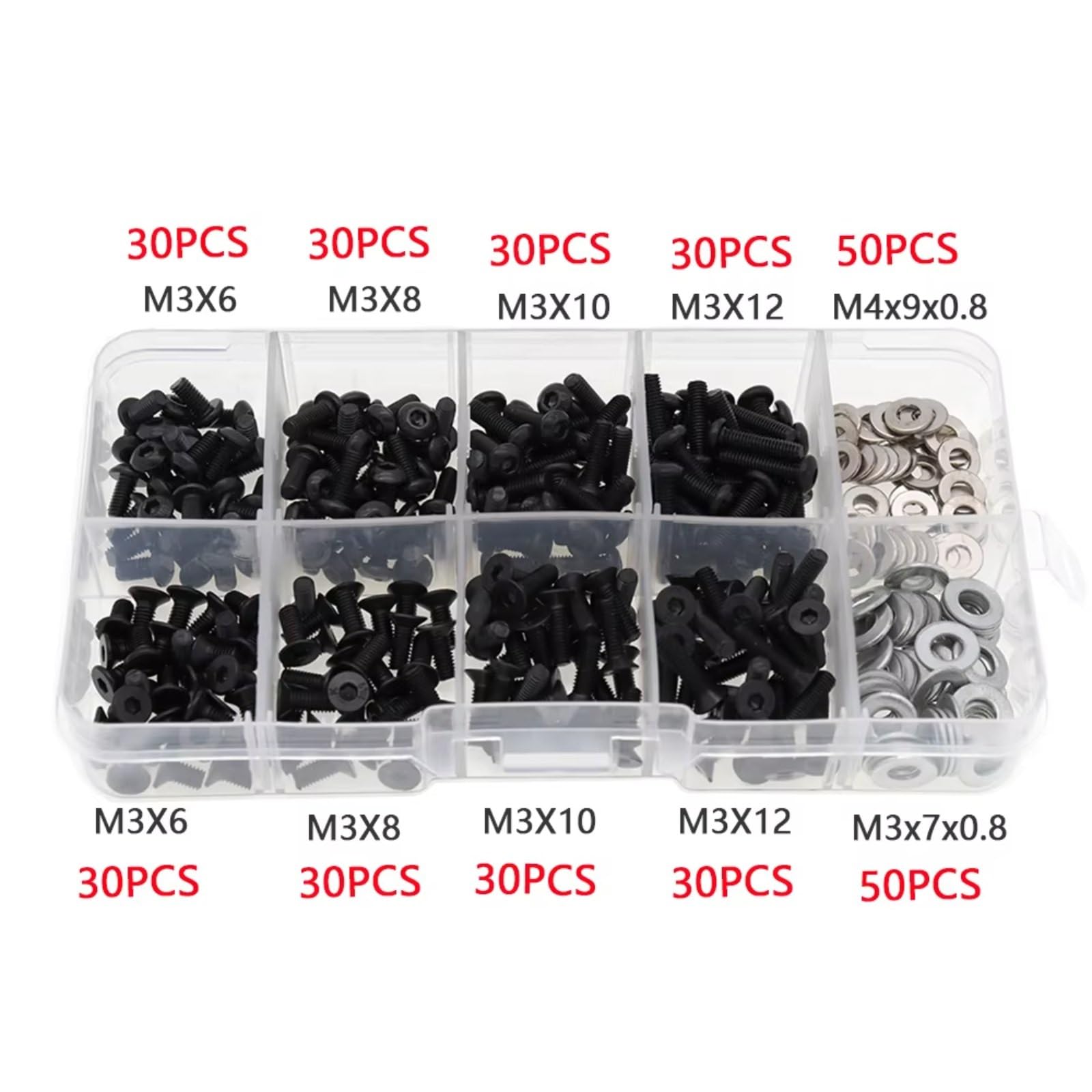 Piezas Vehículos RC para Traxxas para Axial para Redcat para HSP para HPI para Arrma para Losi 1/8 1/10 340 Piezas Auto M3 M4 para Perno Arandela Hardware Sujetador RC Tornillo Caja Kit