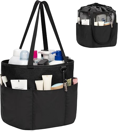 Organizador de ducha portátil, bolsa de aseo de viaje para mujeres y hombres, organizador de ducha de malla de gran capacidad, bolsa de baño de
