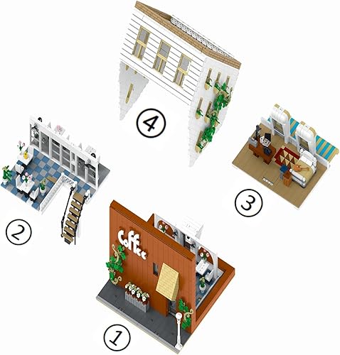 Miniatura 7 de Juego de construcción de cafetería con luz LED, colección de bloques de construcción de casa moderna de calle, kit de modelo de juguete, juego