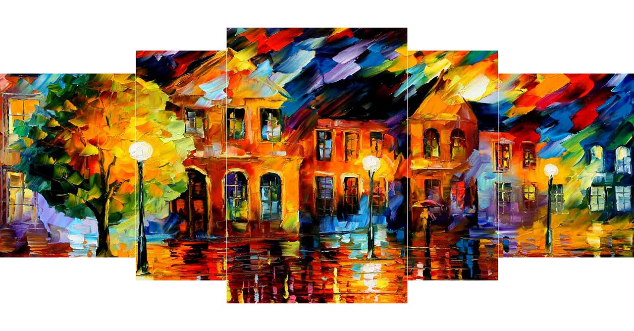 1ArtofCreation Religious, Animals, Floral Colourful Water lighting Modern Art Paint Attractive UV Coated Decorative Wall Painting , Large , 18" X 42" Inch CANFPNL31123 , Multicolour - Set of 5